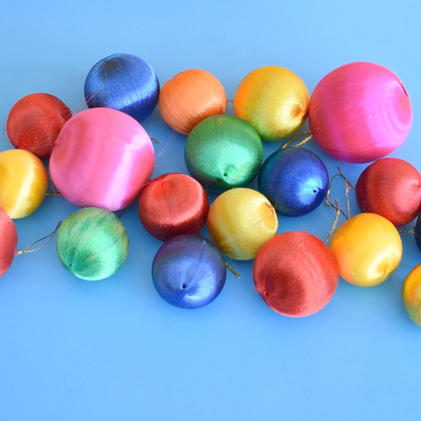 Vintage 1970s Satin Christmas Baubles - Rainbows x19