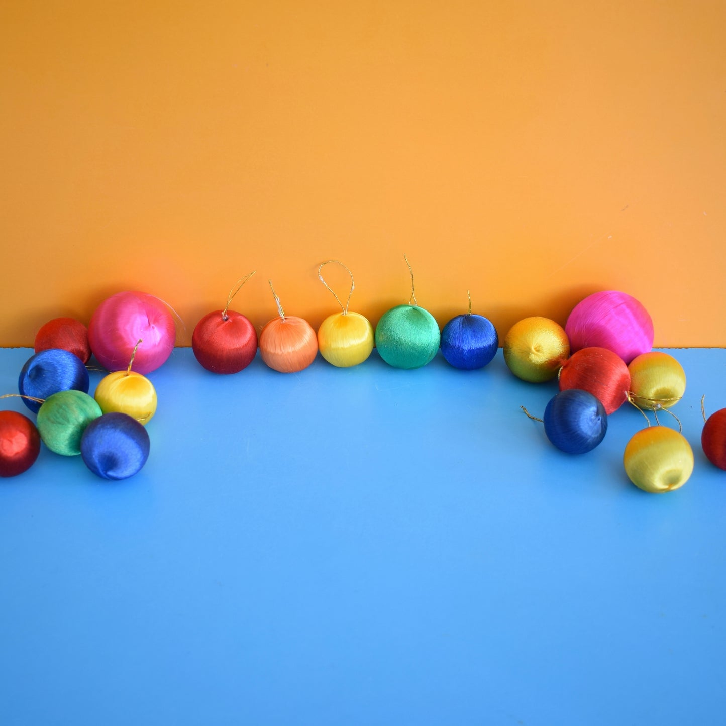 Vintage 1970s Satin Christmas Baubles - Rainbows x19