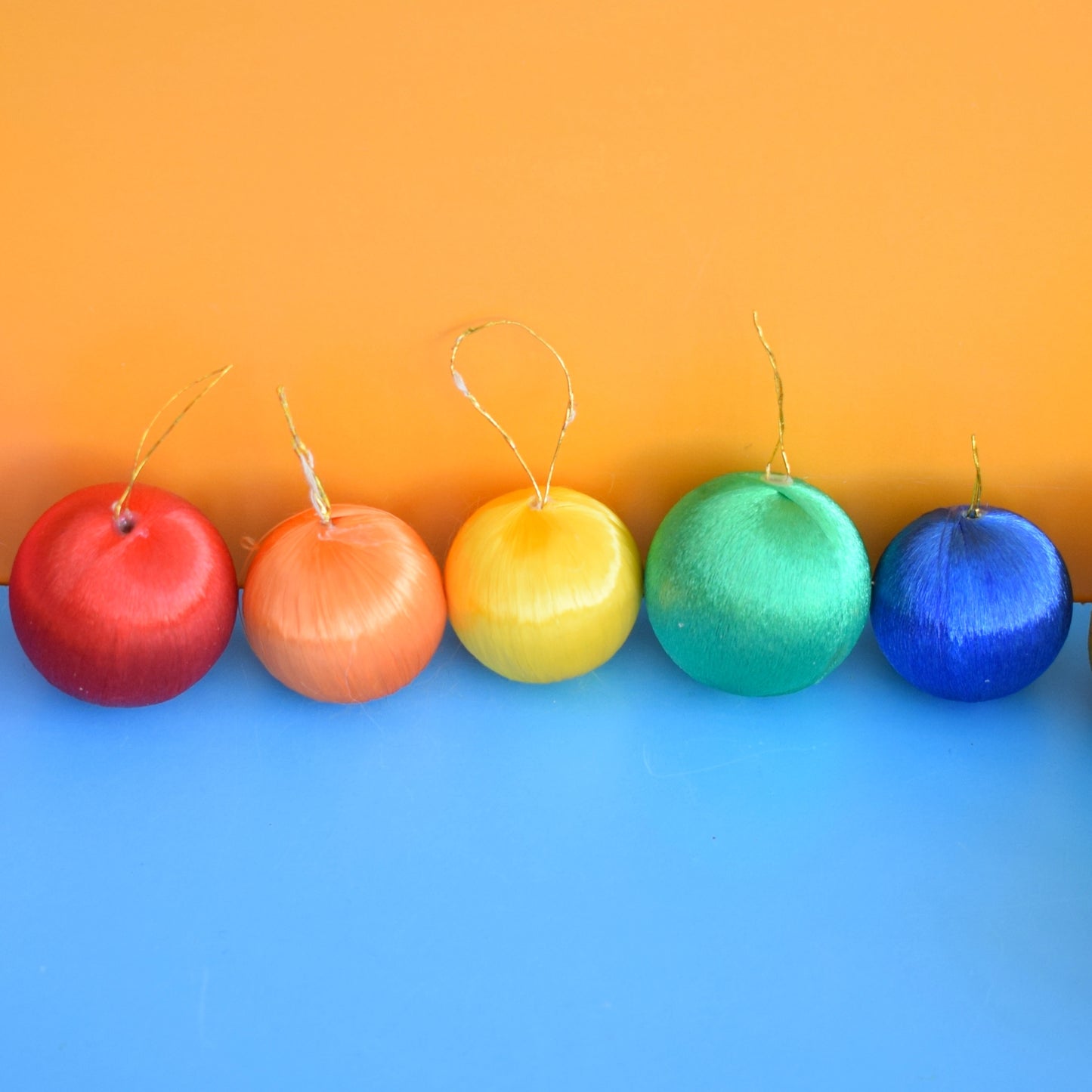 Vintage 1970s Satin Christmas Baubles - Rainbows x19