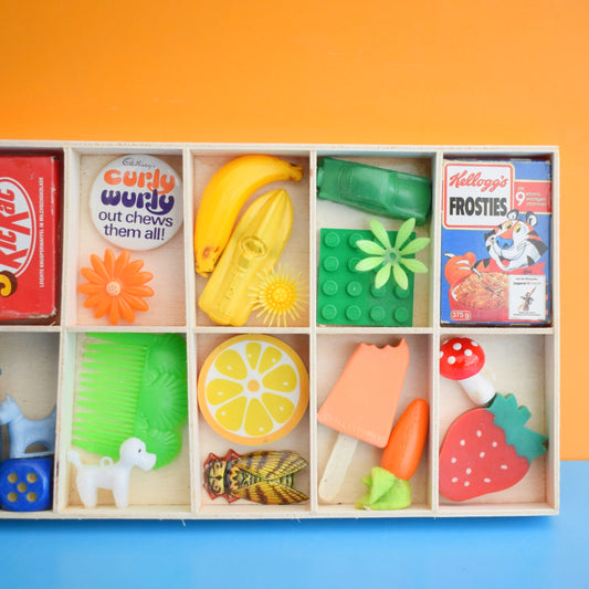 Vintage Tiny Wooden Display Case & Amazing Vintage Contents