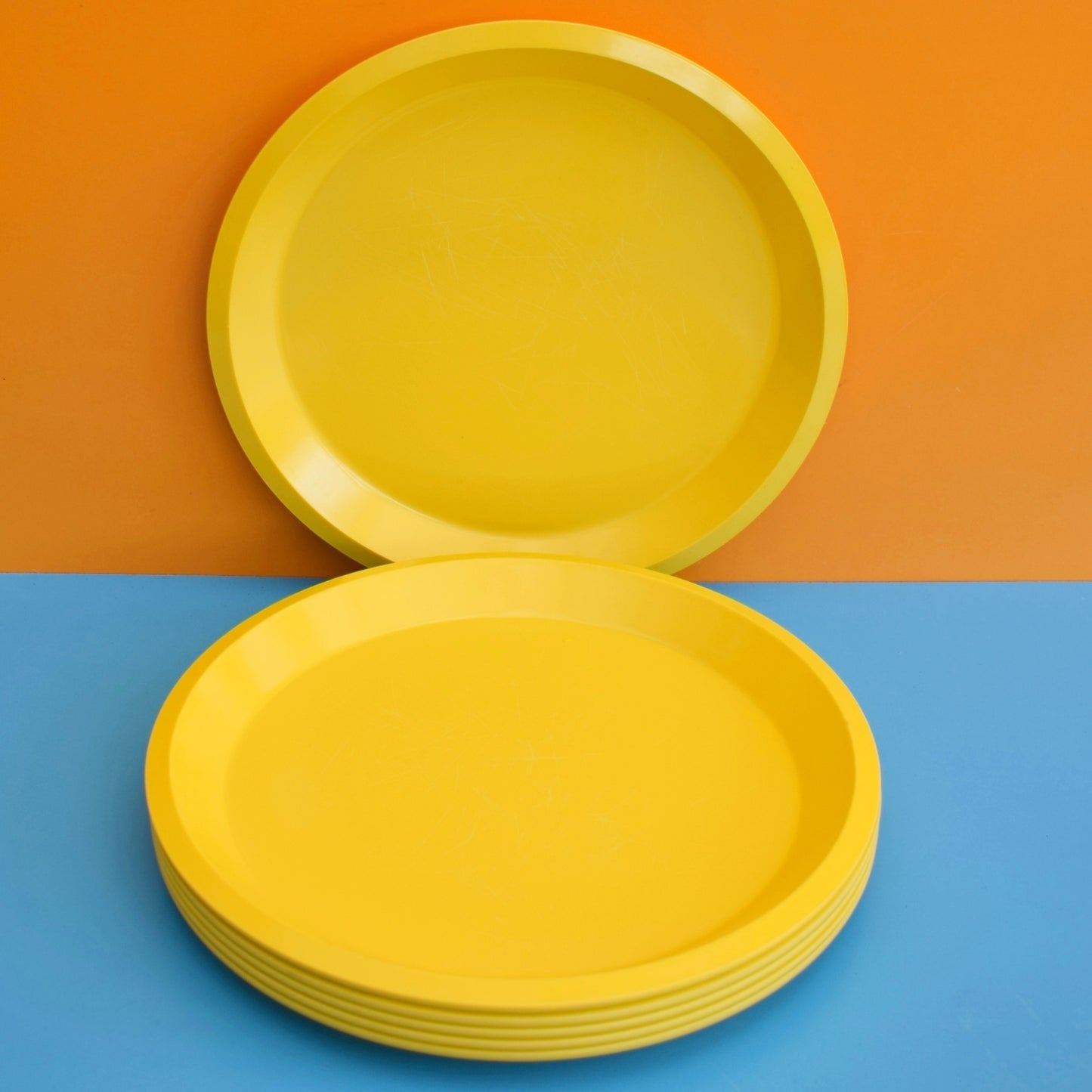 Vintage 1970s Italian Melamine Plastic Plates & Bowls - Canary Yellow . by Pineapple Retro