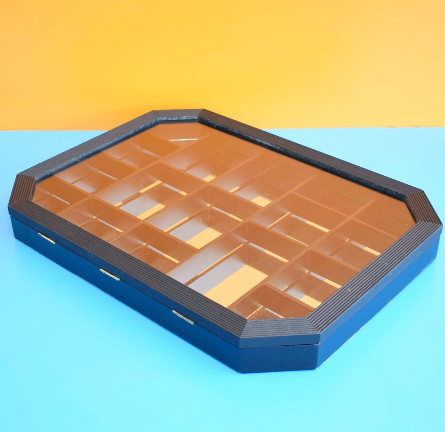 Vintage 1990s Wooden Display Case - Mirrored Back. Black