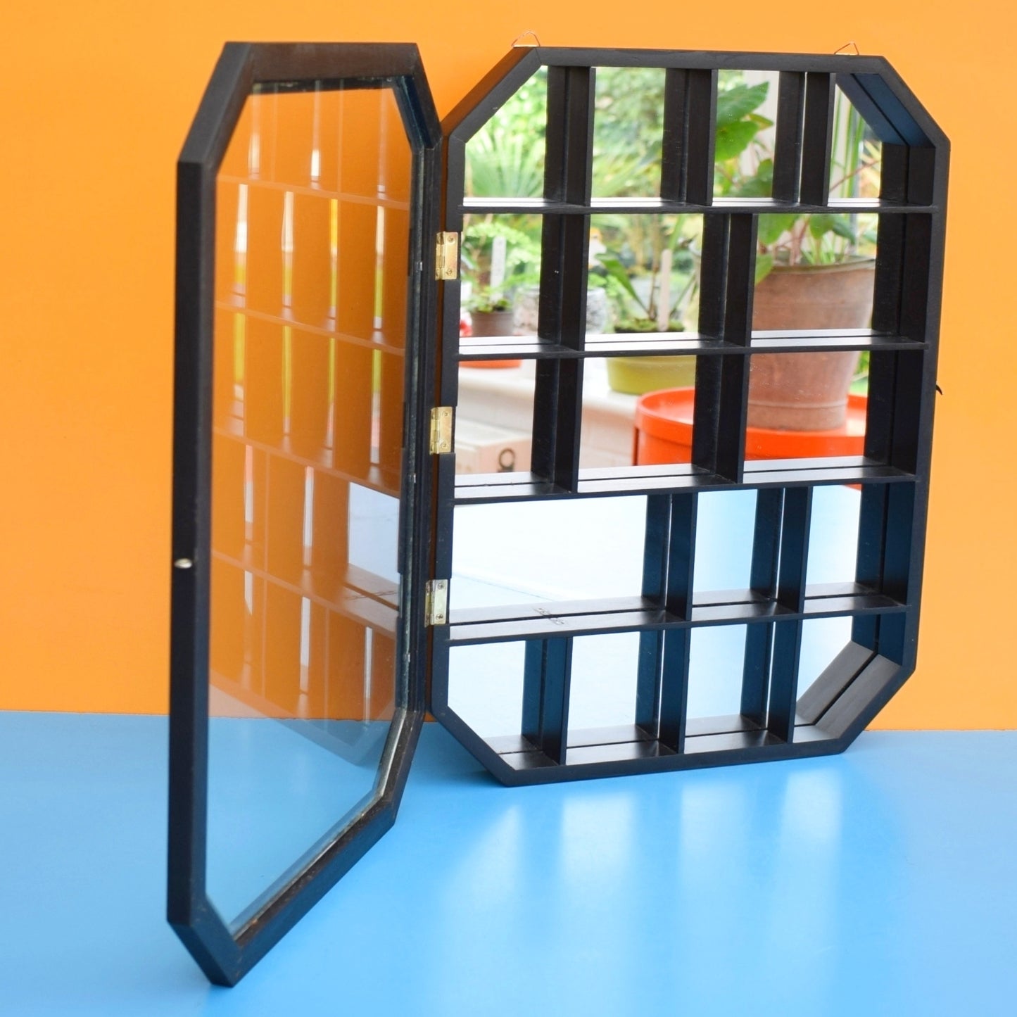 Vintage 1990s Wooden Display Case - Mirrored Back. Black