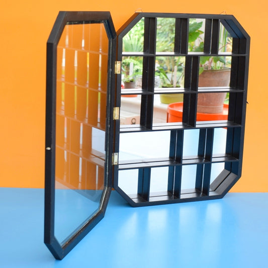 Vintage 1990s Wooden Display Case - Mirrored Back. Black