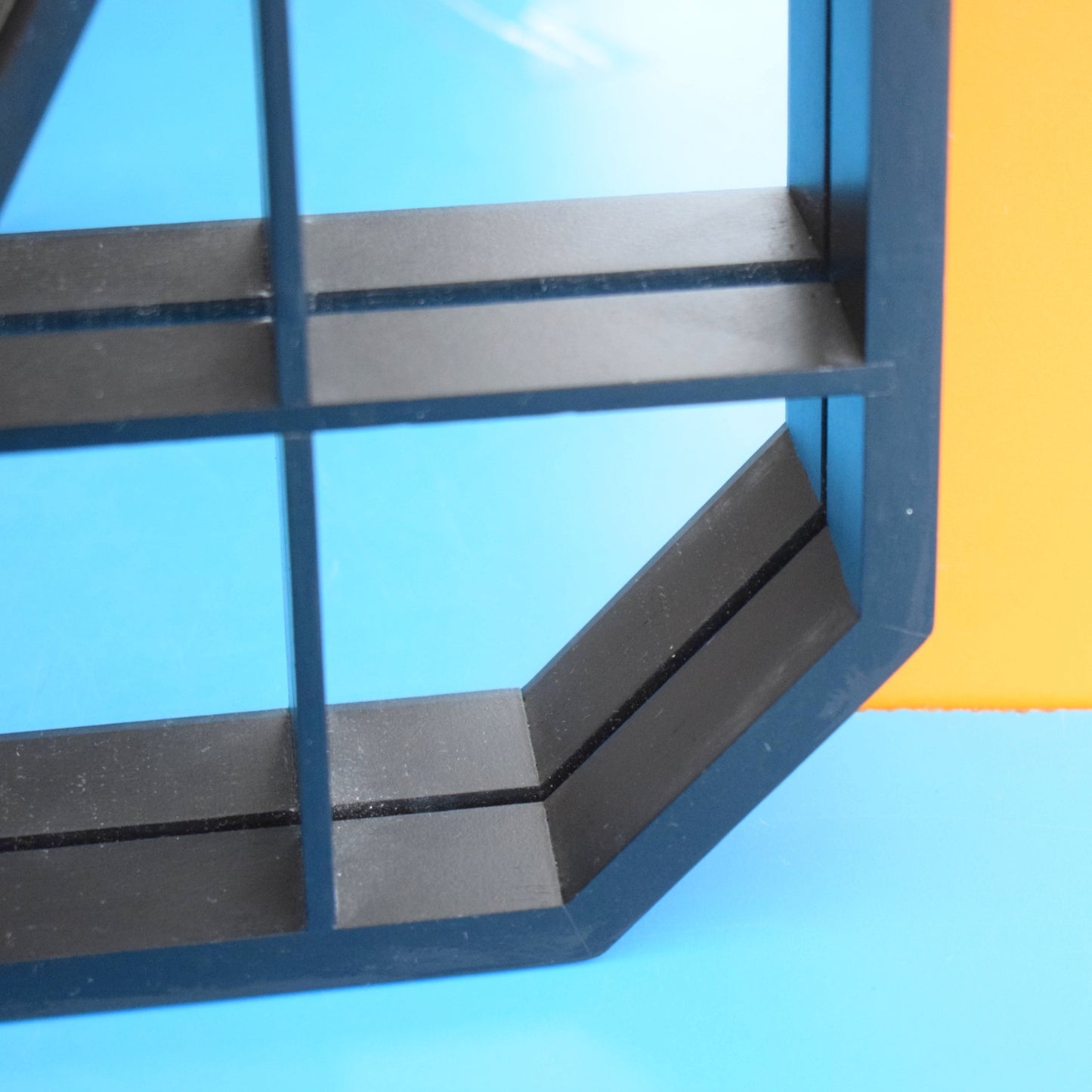 Vintage 1990s Wooden Display Case - Mirrored Back. Black