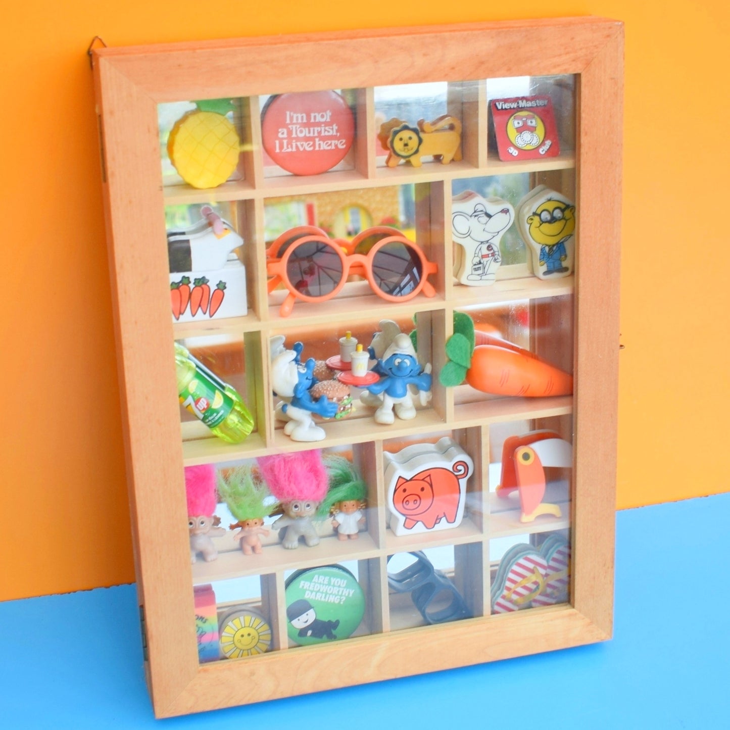 Vintage 1990s Wooden Display Case - Mirrored Back. Wooden