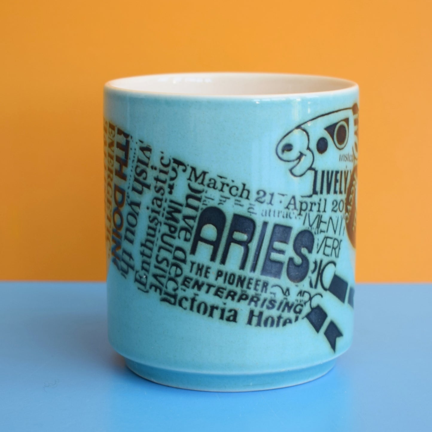 Vintage 1970s Hornsea Zodiac Mug - Aeries - John Clappison - Blue