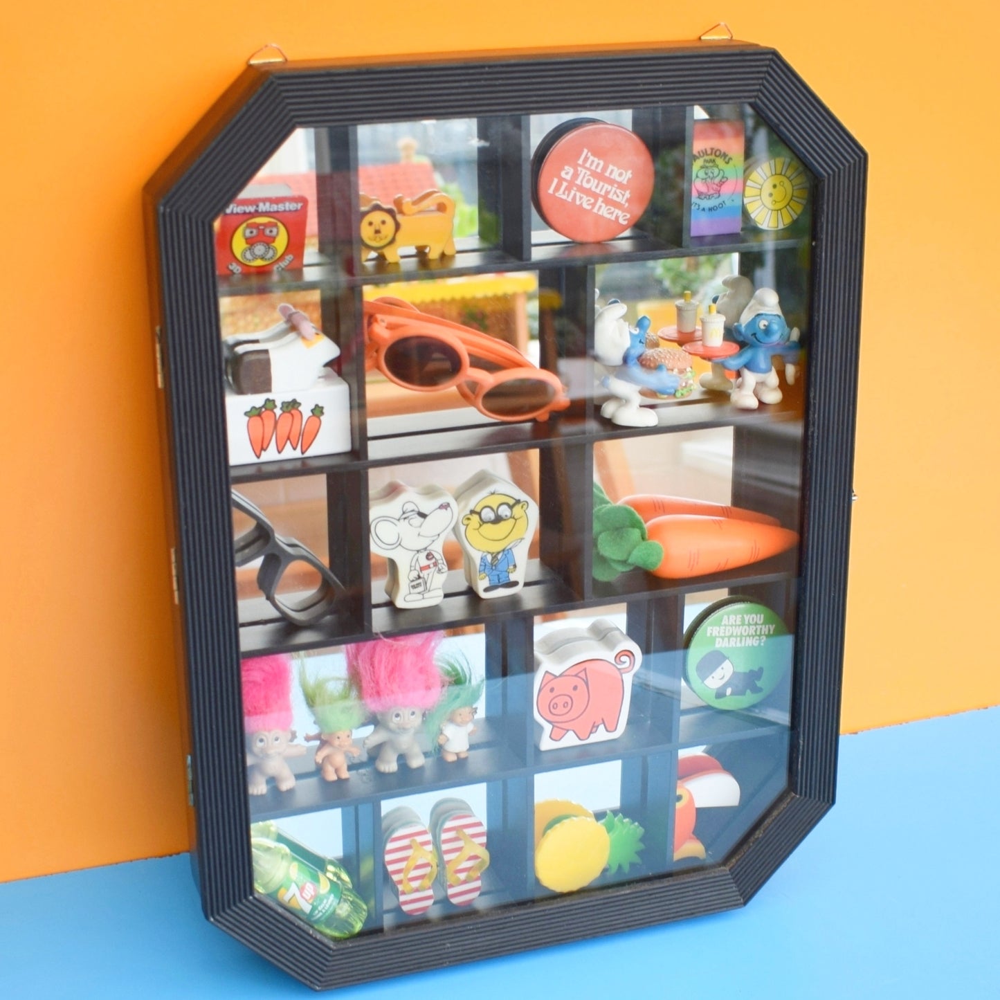 Vintage 1990s Wooden Display Case - Mirrored Back. Black