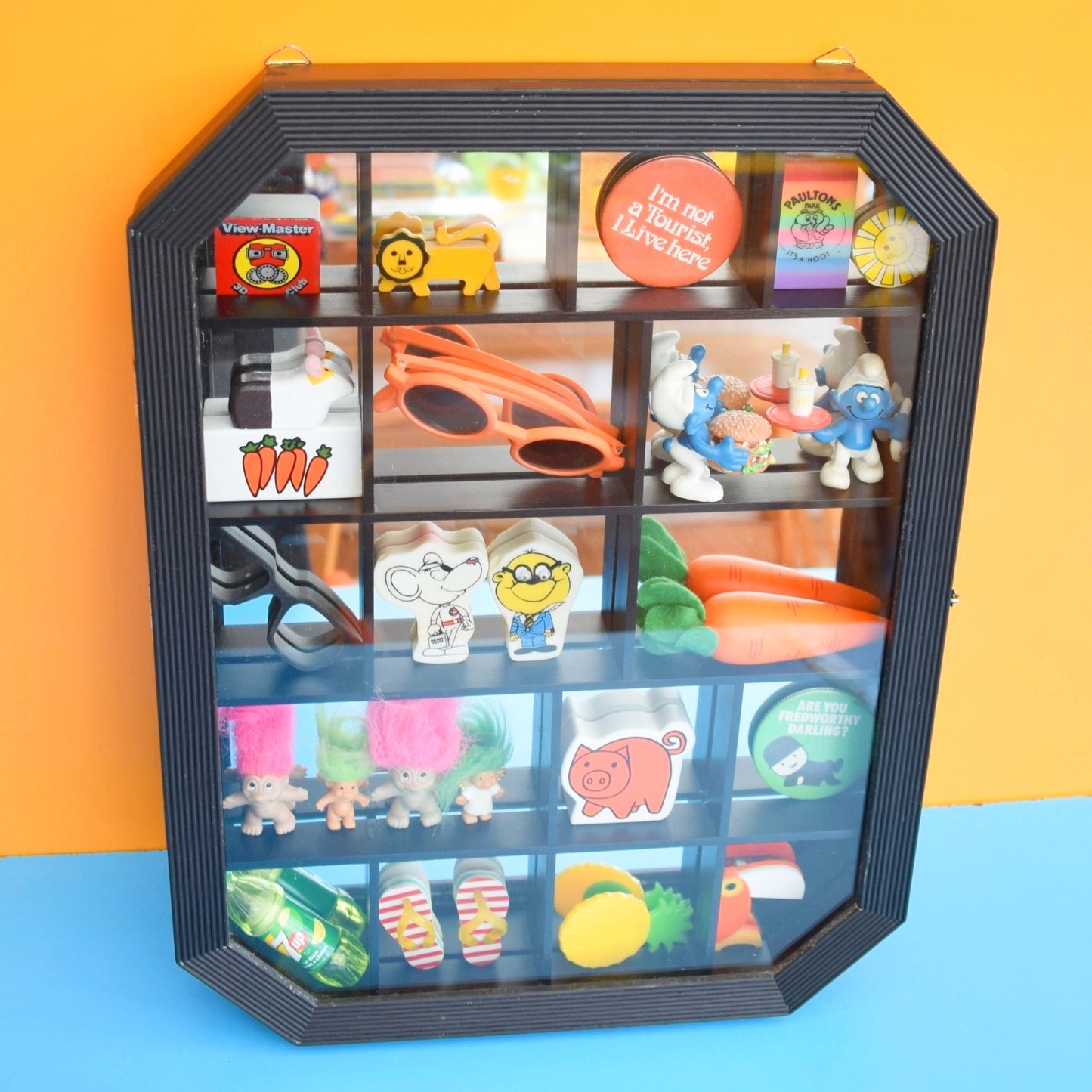 Vintage 1990s Wooden Display Case - Mirrored Back. Black