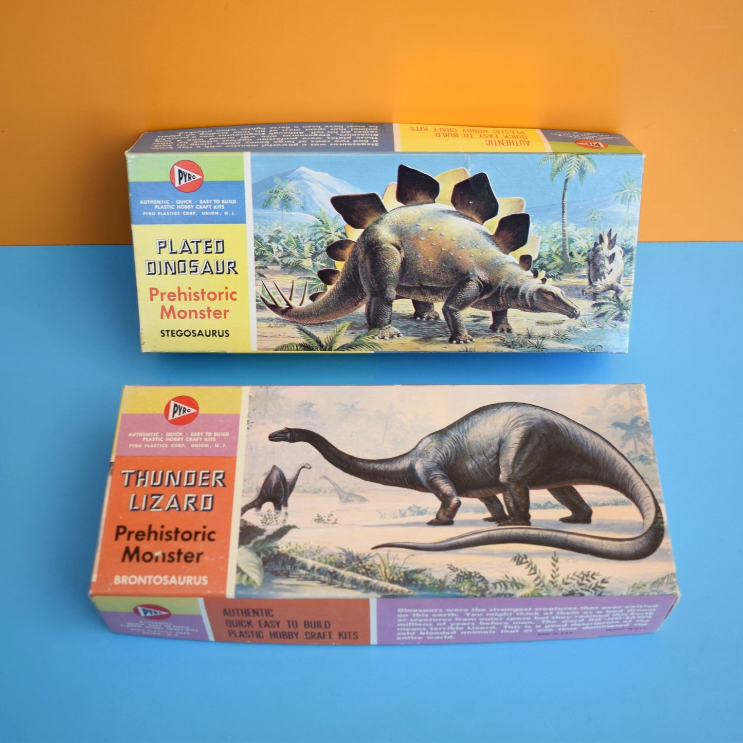 Vintage 1960s Empty Dinosaur Model Boxes x2 - Pyro