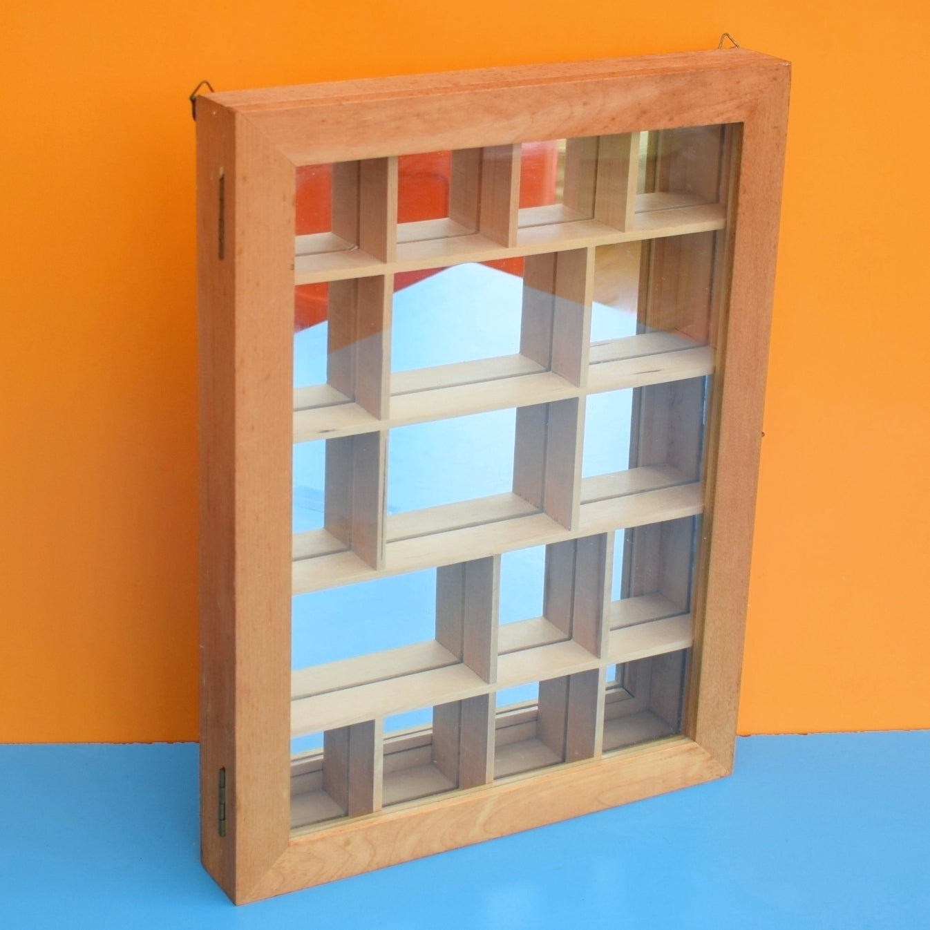 Vintage 1990s Wooden Display Case - Mirrored Back. Wooden