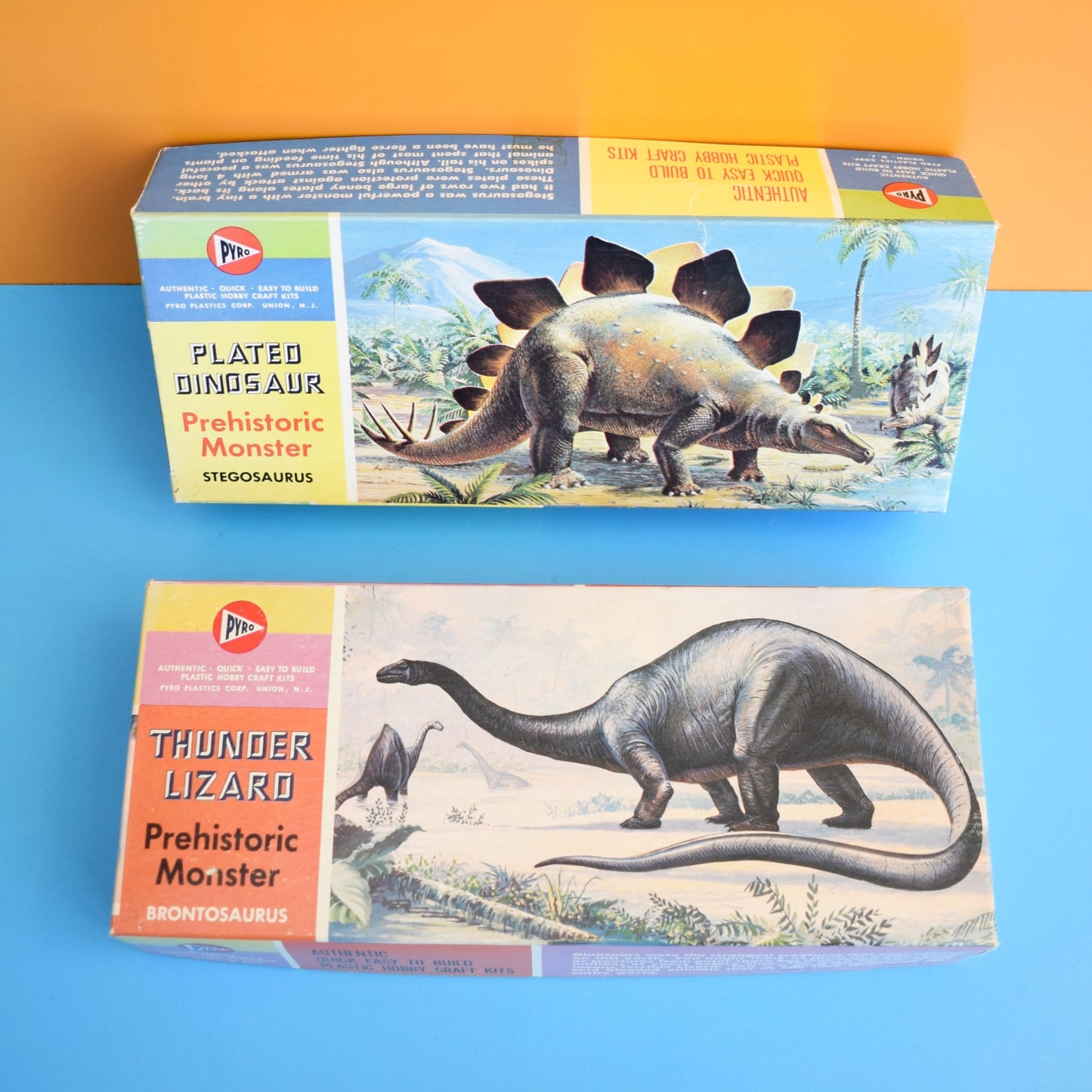 Vintage 1960s Empty Dinosaur Model Boxes x2 - Pyro