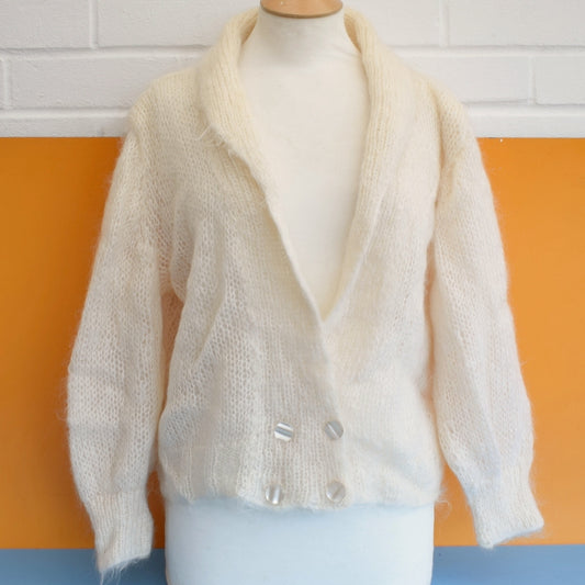 Vintage 1980s Mohair Fluffy Cardigan - One Size - White