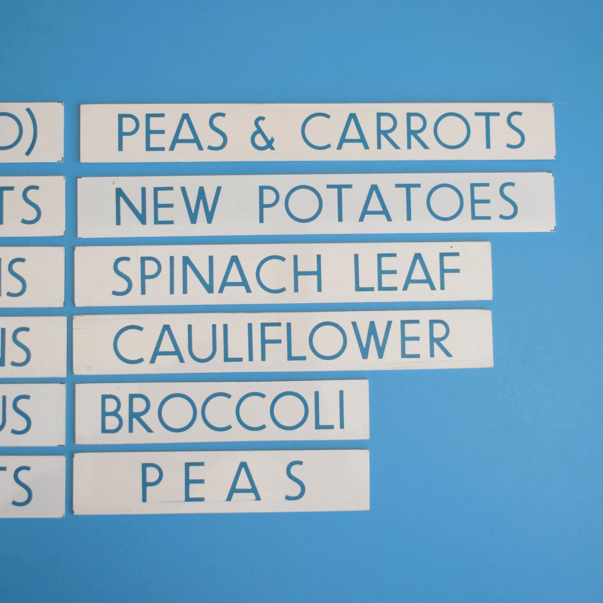 Vintage 1980s Small Plastic Supermarket Signs - Food - Vegetables by Pineapple Retro
