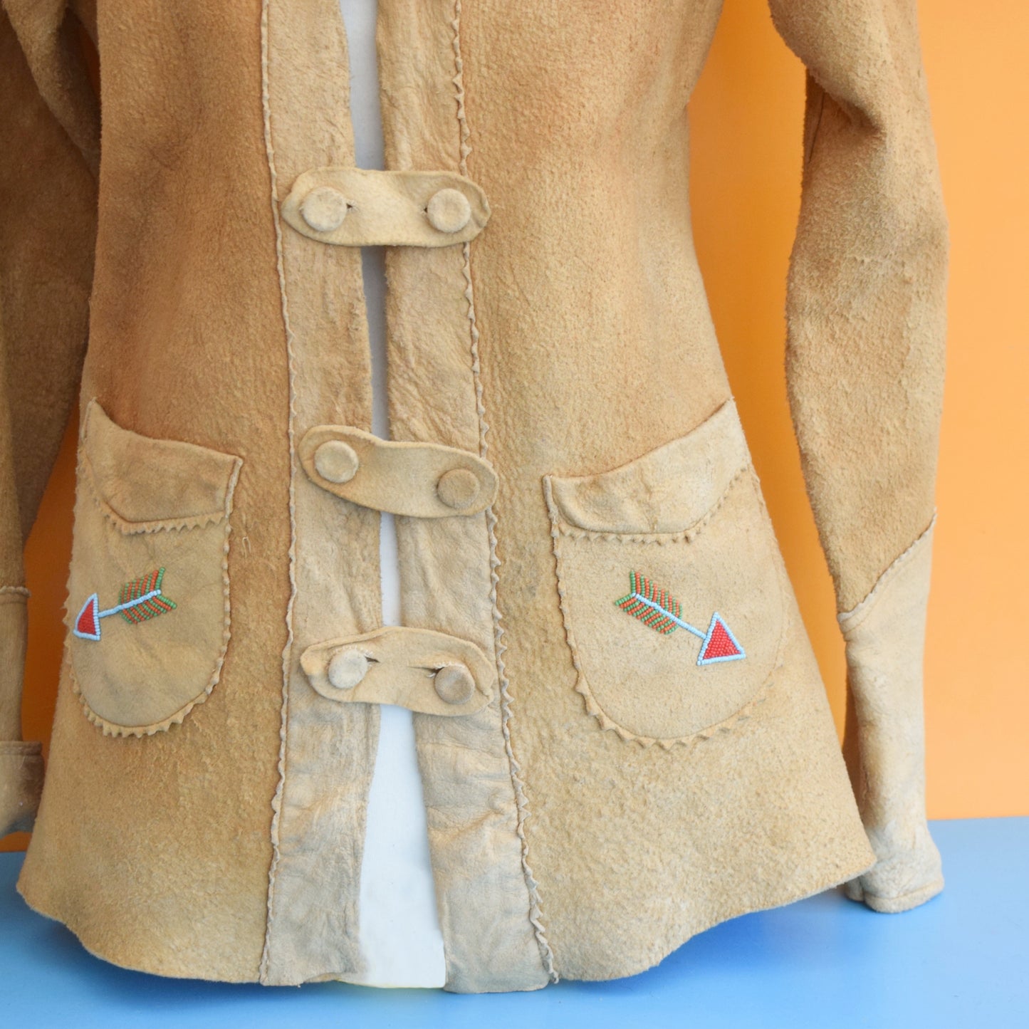 Vintage 1960s Suede, Tasselled, Beaded Jacket - American