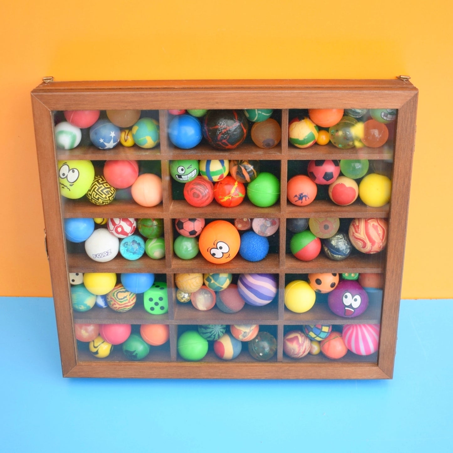 Vintage Wooden Display Case & Amazing Vintage Contents (Balls) by Pineapple Retro