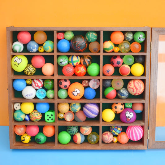 Vintage Wooden Display Case & Amazing Vintage Contents (Balls)