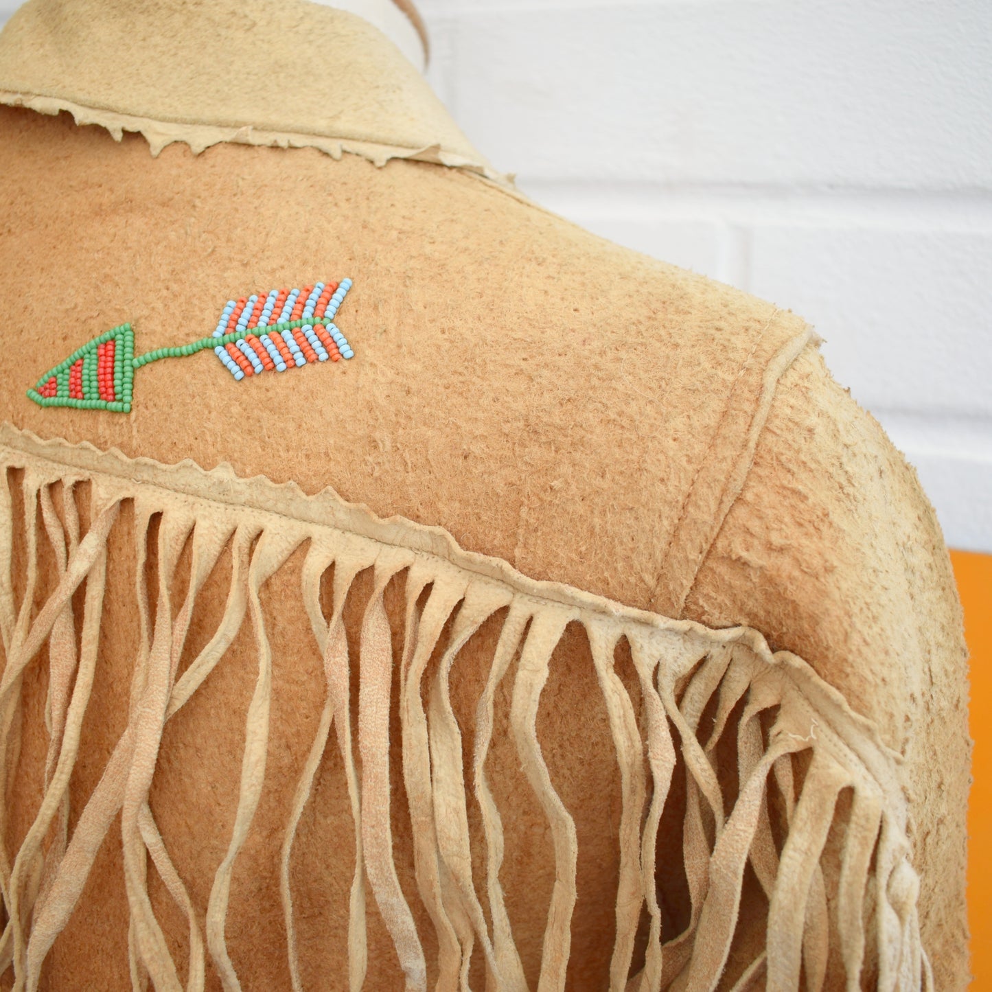 Vintage 1960s Suede, Tasselled, Beaded Jacket - American