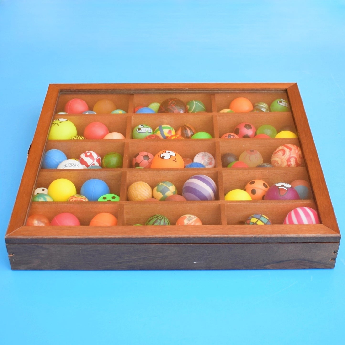 Vintage Wooden Display Case & Amazing Vintage Contents (Balls) by Pineapple Retro