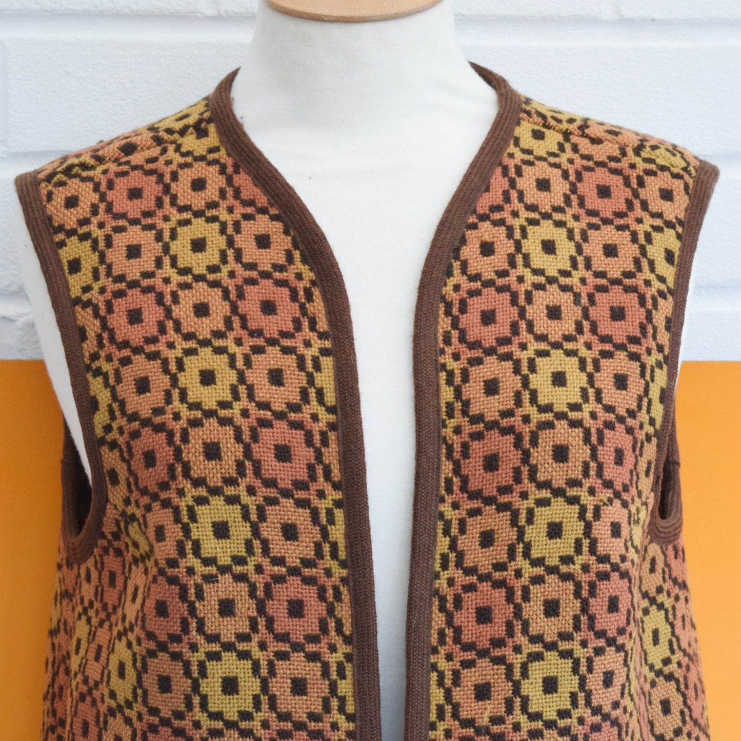 Vintage 1960s Welsh Tapestry Waistcoats - Brown / Orange