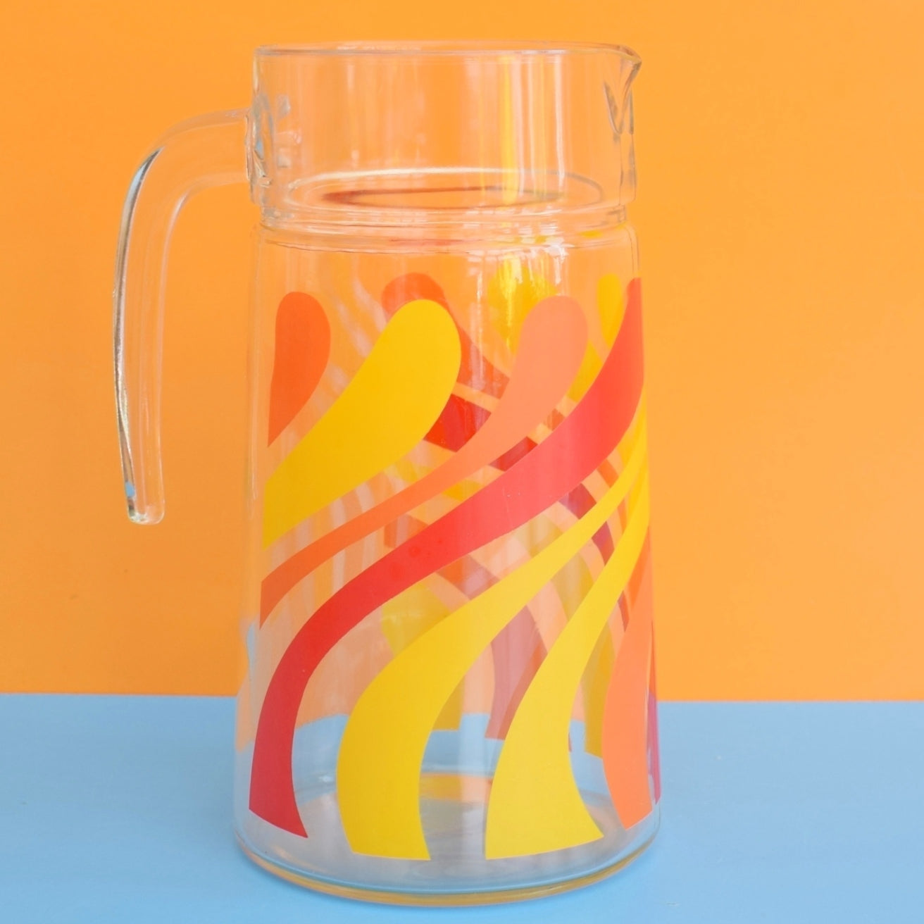Vintage 1960s Glass Jug & Glass Set - Swirl Design, Orange & Yellow by Pineapple Retro