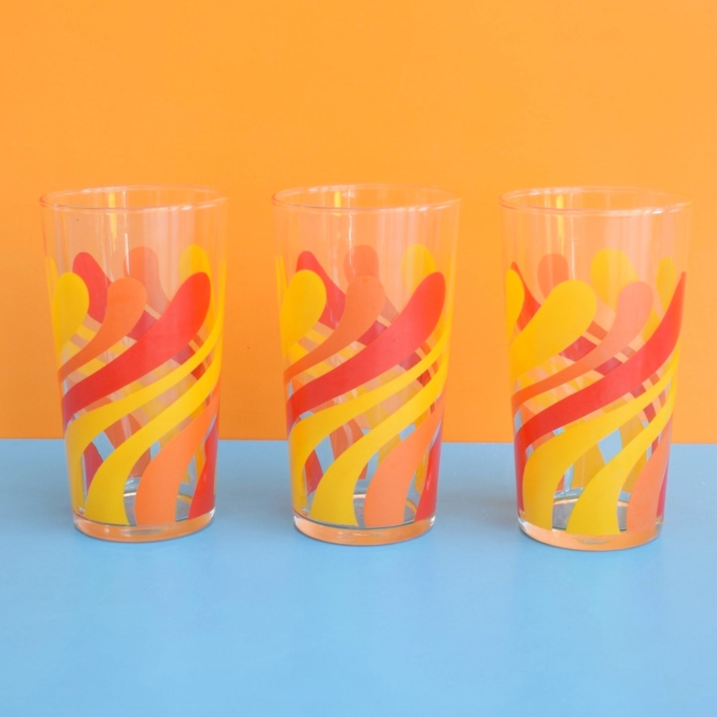 Vintage 1960s Glass Jug & Glass Set - Swirl Design, Orange & Yellow by Pineapple Retro