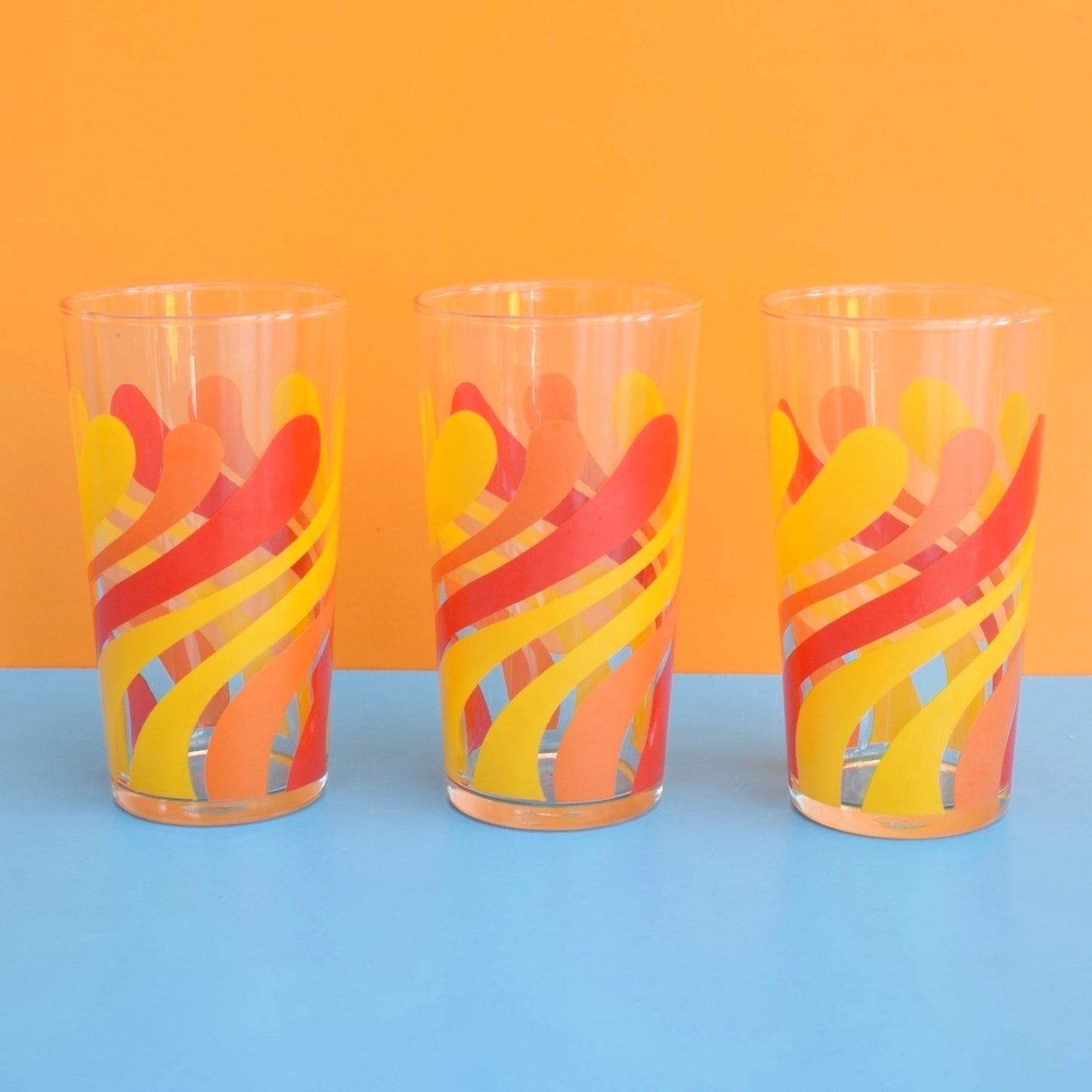 Vintage 1960s Glass Jug & Glass Set - Swirl Design, Orange & Yellow by Pineapple Retro