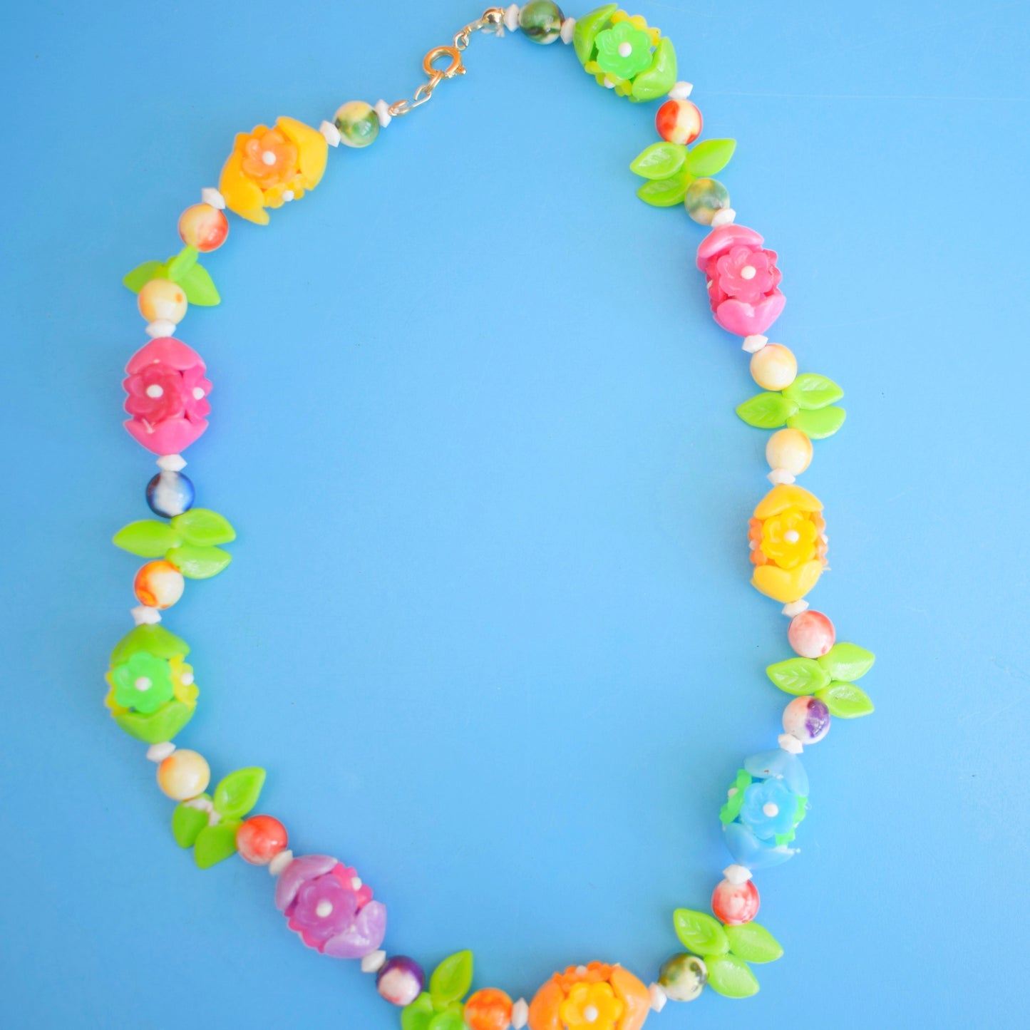 Vintage 1960s Carmen Miranda Style Flower Necklace- Brights