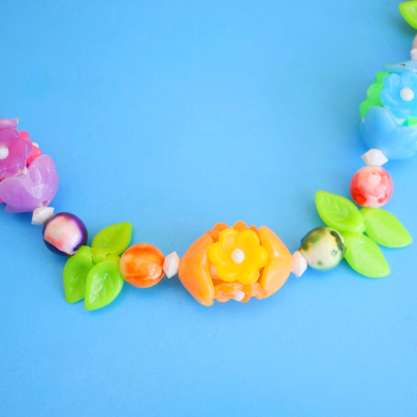 Vintage 1960s Carmen Miranda Style Flower Necklace- Brights