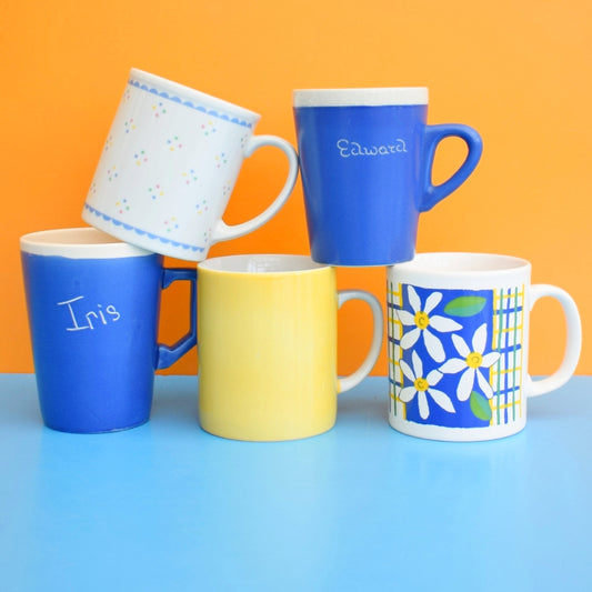 Vintage 1960s Vintage Mugs - Yellow & Blue