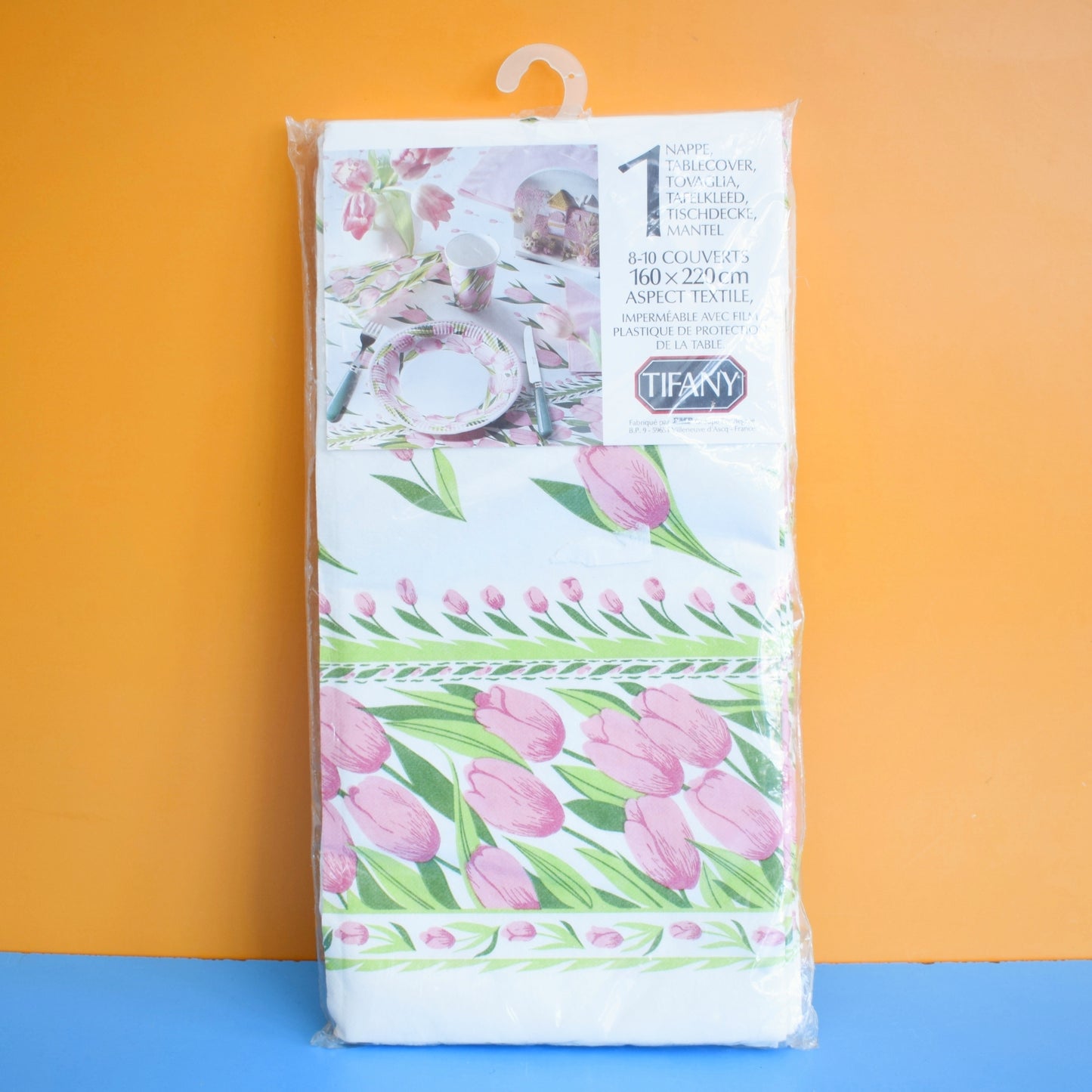 Vintage 1990s Paper Tablecloth - Pink Tulips - Unused