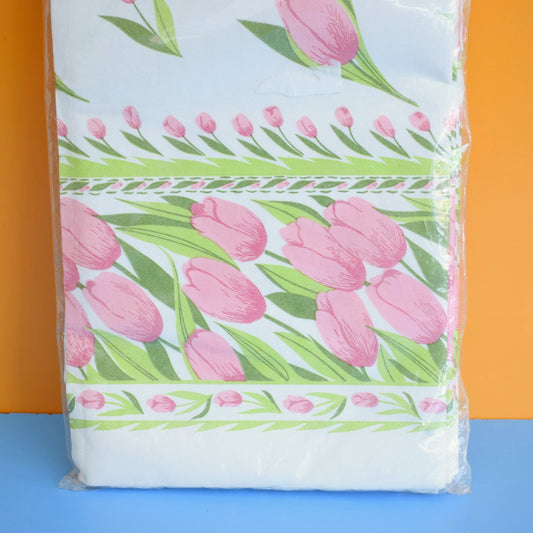 Vintage 1990s Paper Tablecloth - Pink Tulips - Unused