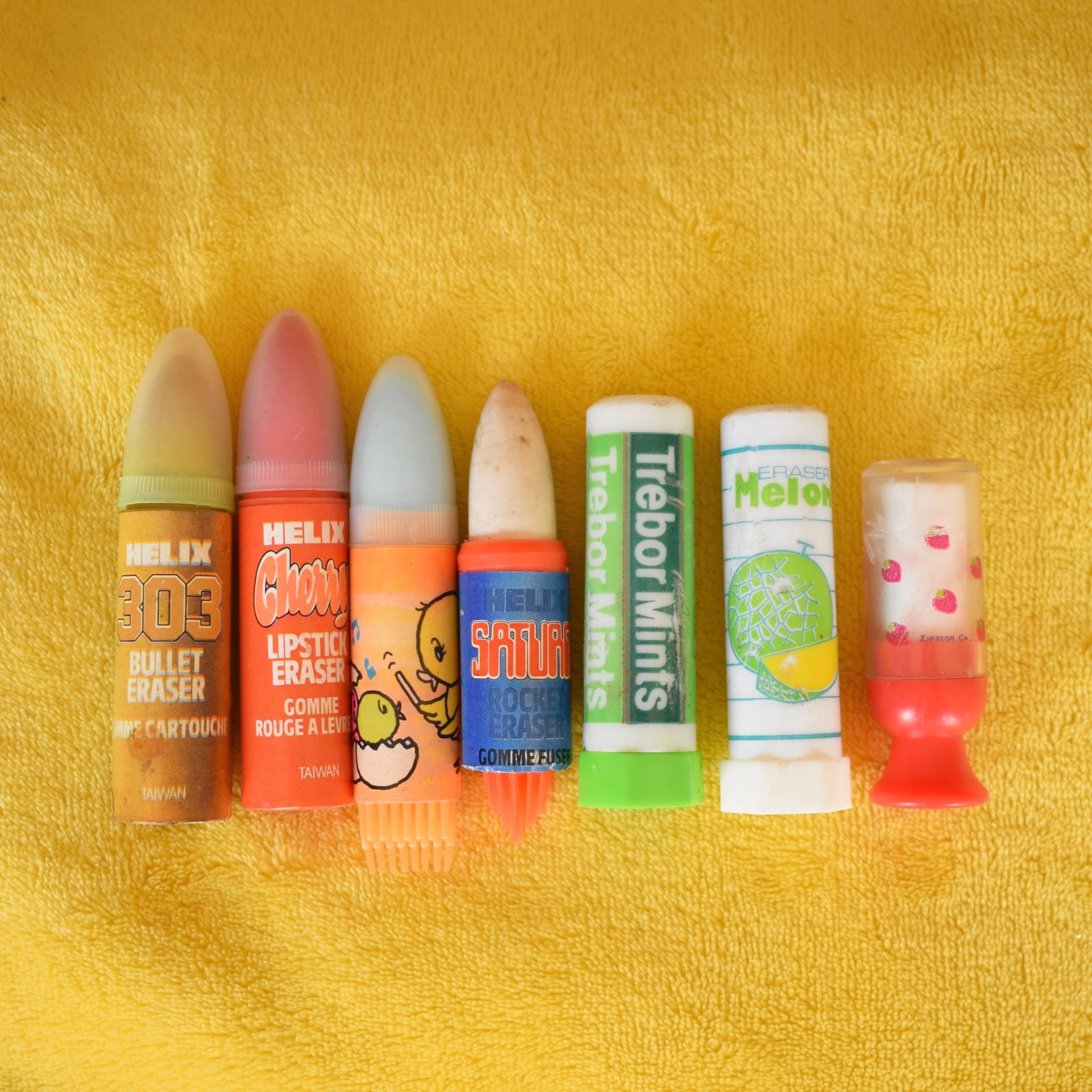 Vintage 1980s Collectable Erasers / Rubbers - Scented/ Bullet Shaped x7 by Pineapple Retro
