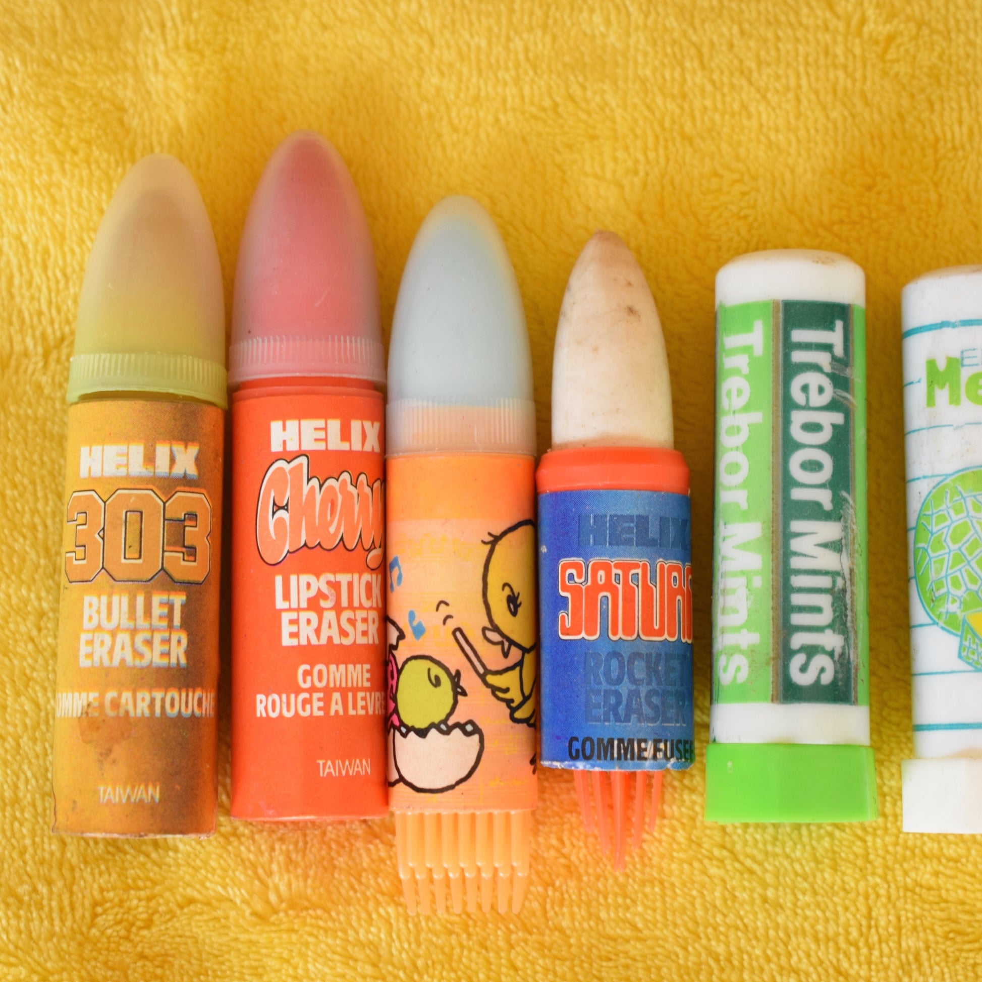 Vintage 1980s Collectable Erasers / Rubbers - Scented/ Bullet Shaped x7 by Pineapple Retro