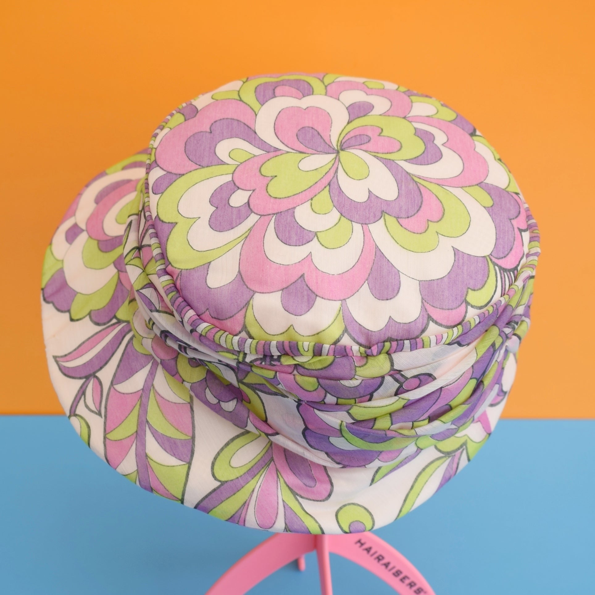 Vintage 1960s Psychedelic Hat - Purple & Green Swirls by Vintage