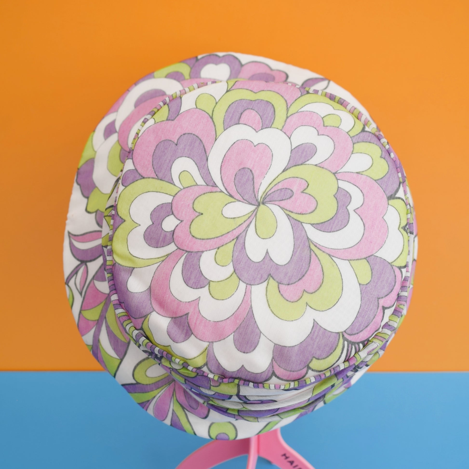 Vintage 1960s Psychedelic Hat - Purple & Green Swirls by Vintage