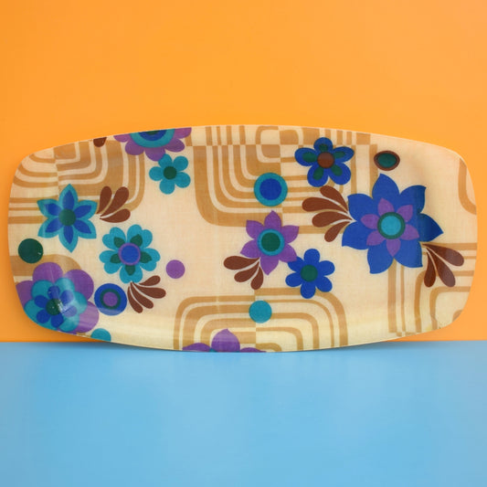 Vintage 1960s Fibreglass Trays - Blue Flowers x2
