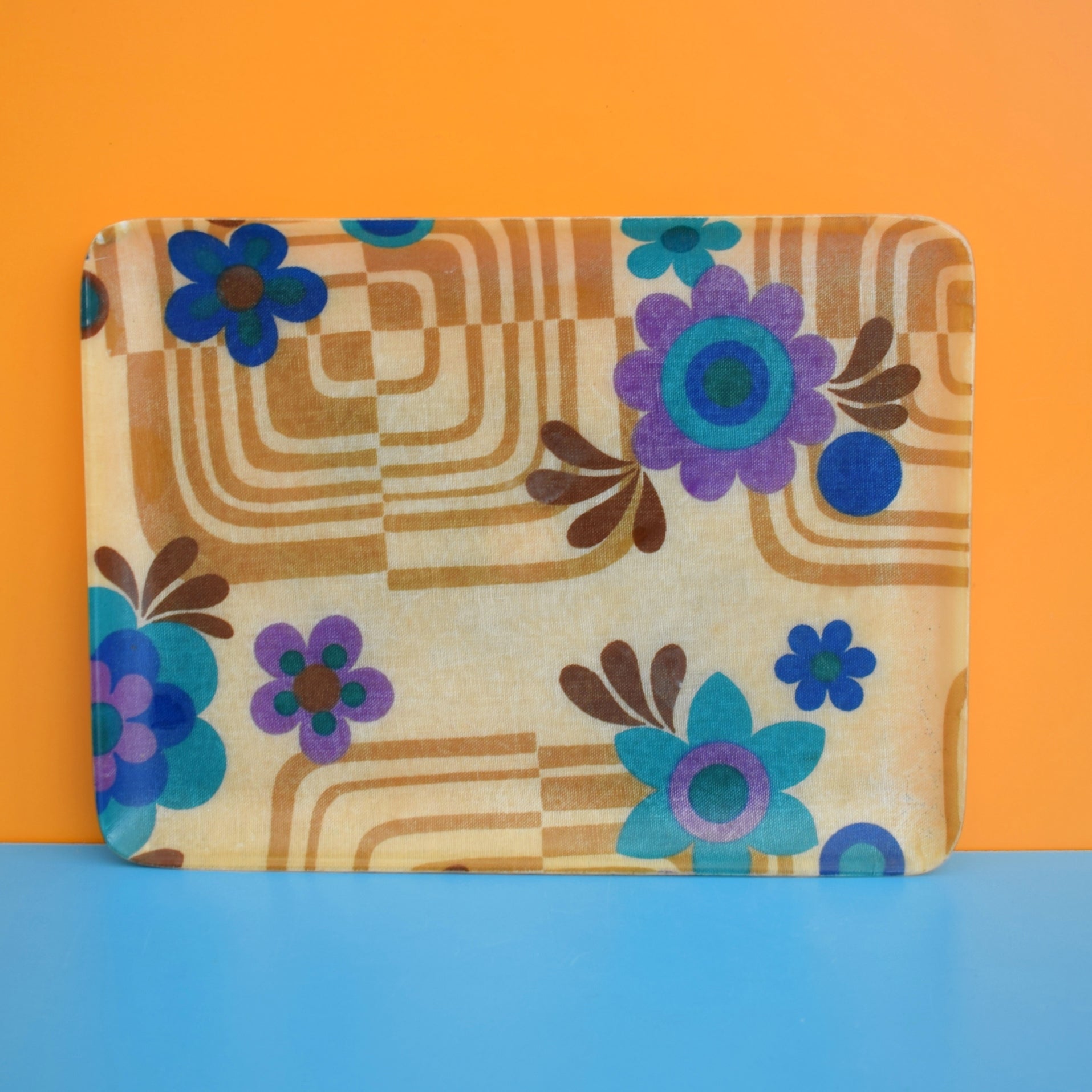 Vintage 1960s Fibreglass Trays - Blue Flowers x2 by Vintage