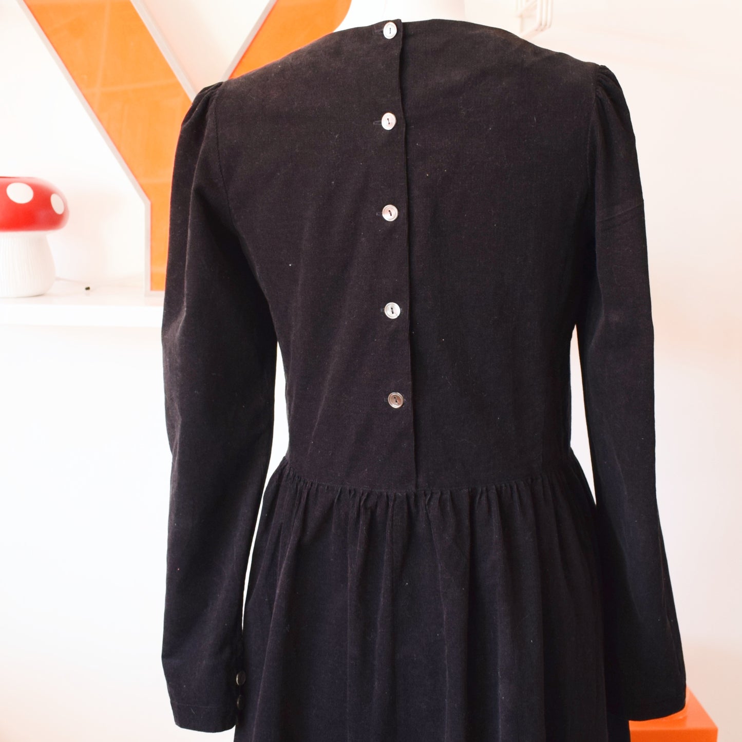 Vintage 1980s Laura Ashley Dress - Black Corduroy - Size 12