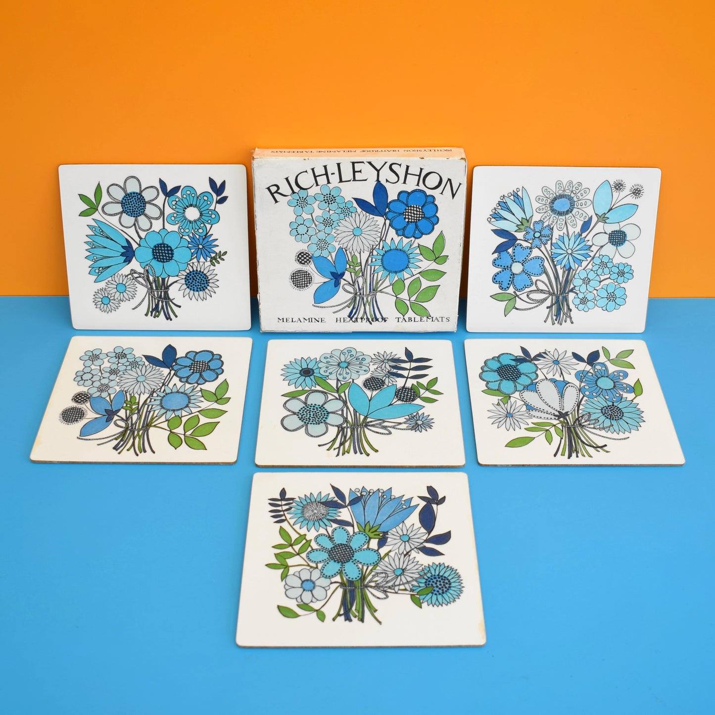 Vintage 1960s Taunton Vale Placemats - Rare - Blue & Green - Boxed by Vintage