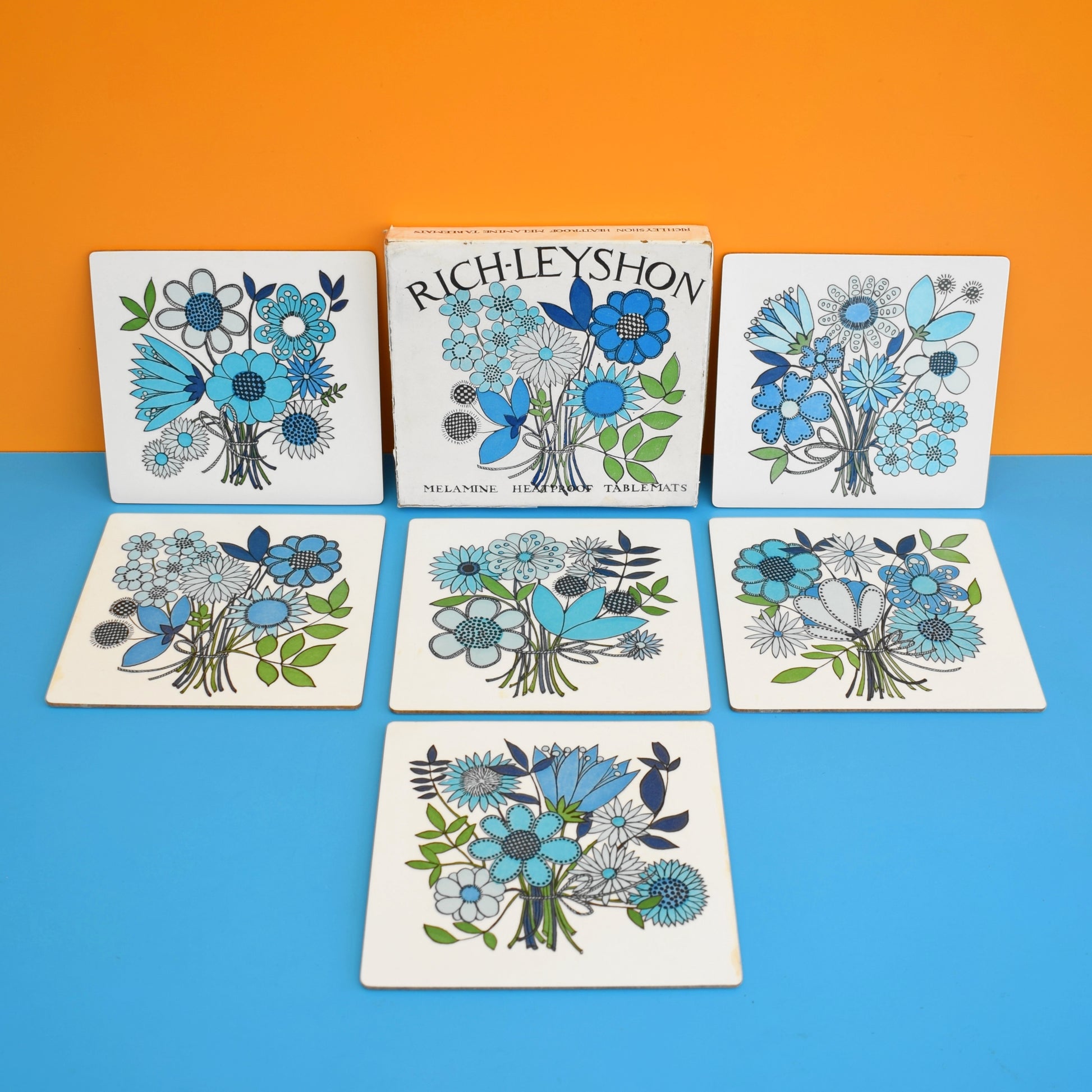 Vintage 1960s Taunton Vale Placemats - Rare - Blue & Green - Boxed by Vintage