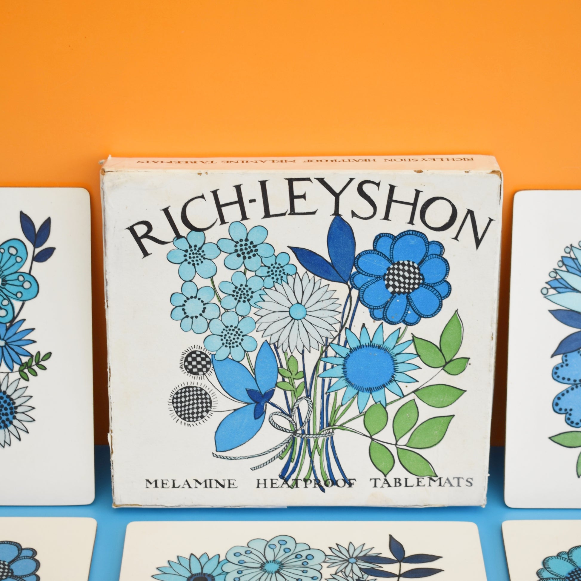 Vintage 1960s Taunton Vale Placemats - Rare - Blue & Green - Boxed by Vintage