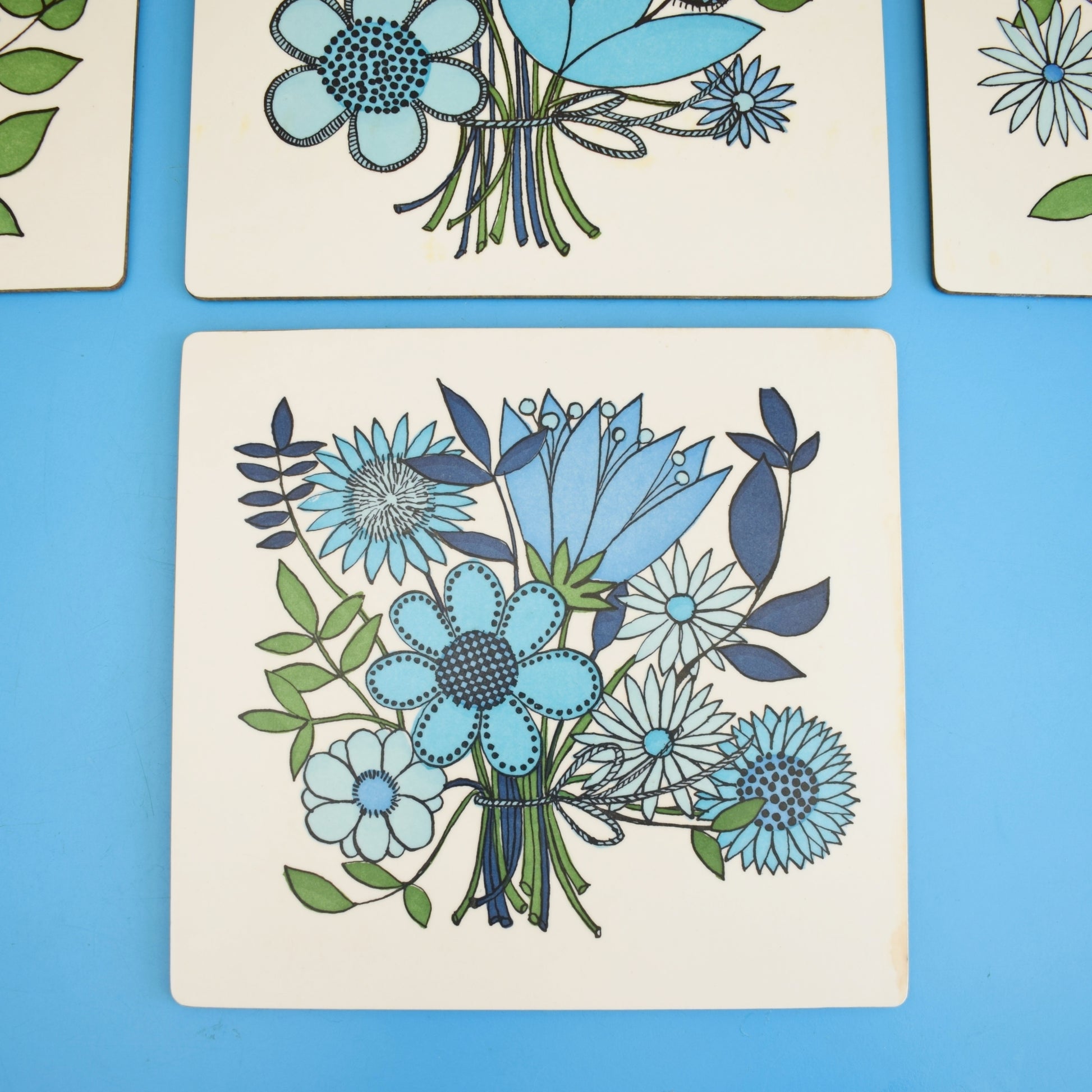 Vintage 1960s Taunton Vale Placemats - Rare - Blue & Green - Boxed by Vintage