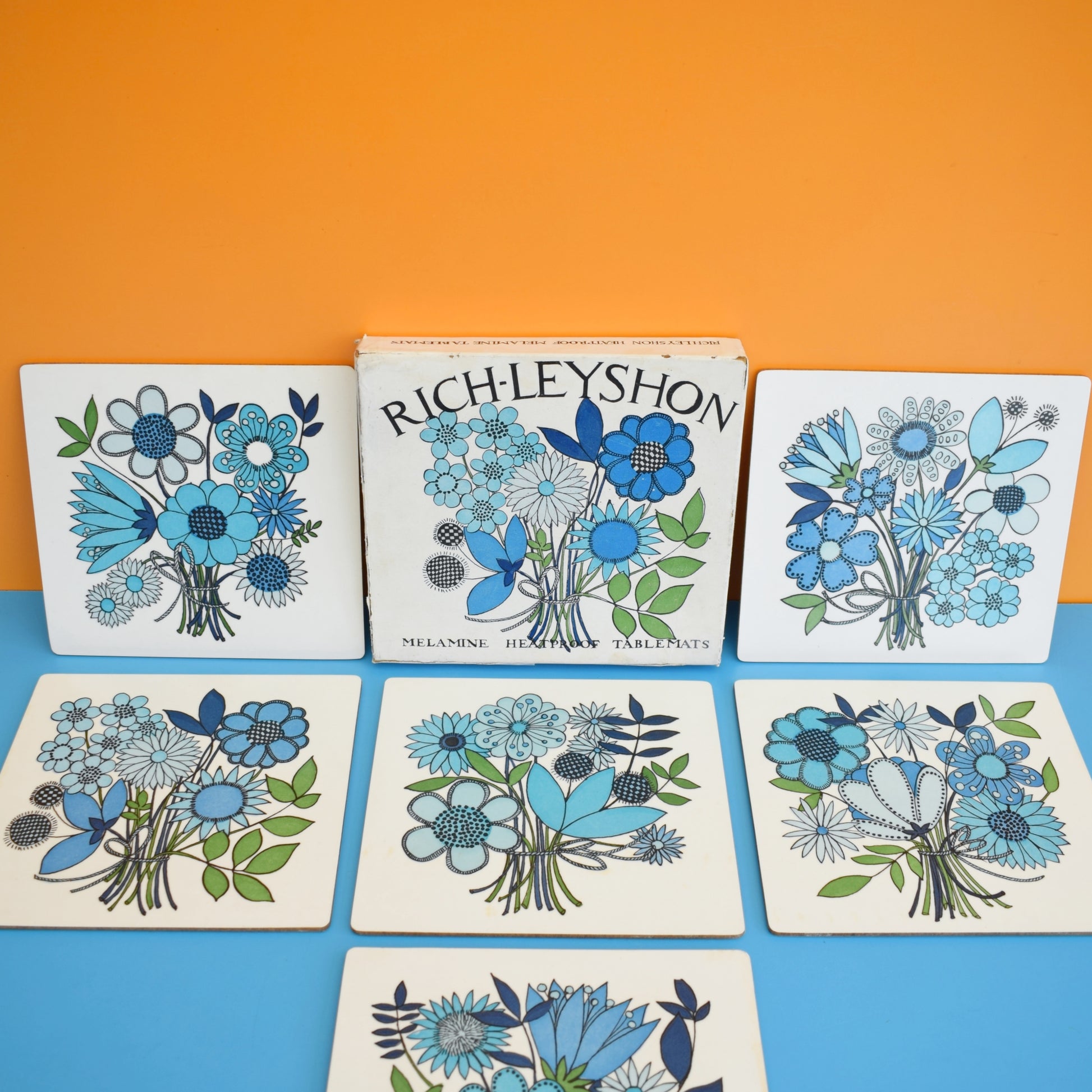 Vintage 1960s Taunton Vale Placemats - Rare - Blue & Green - Boxed by Vintage