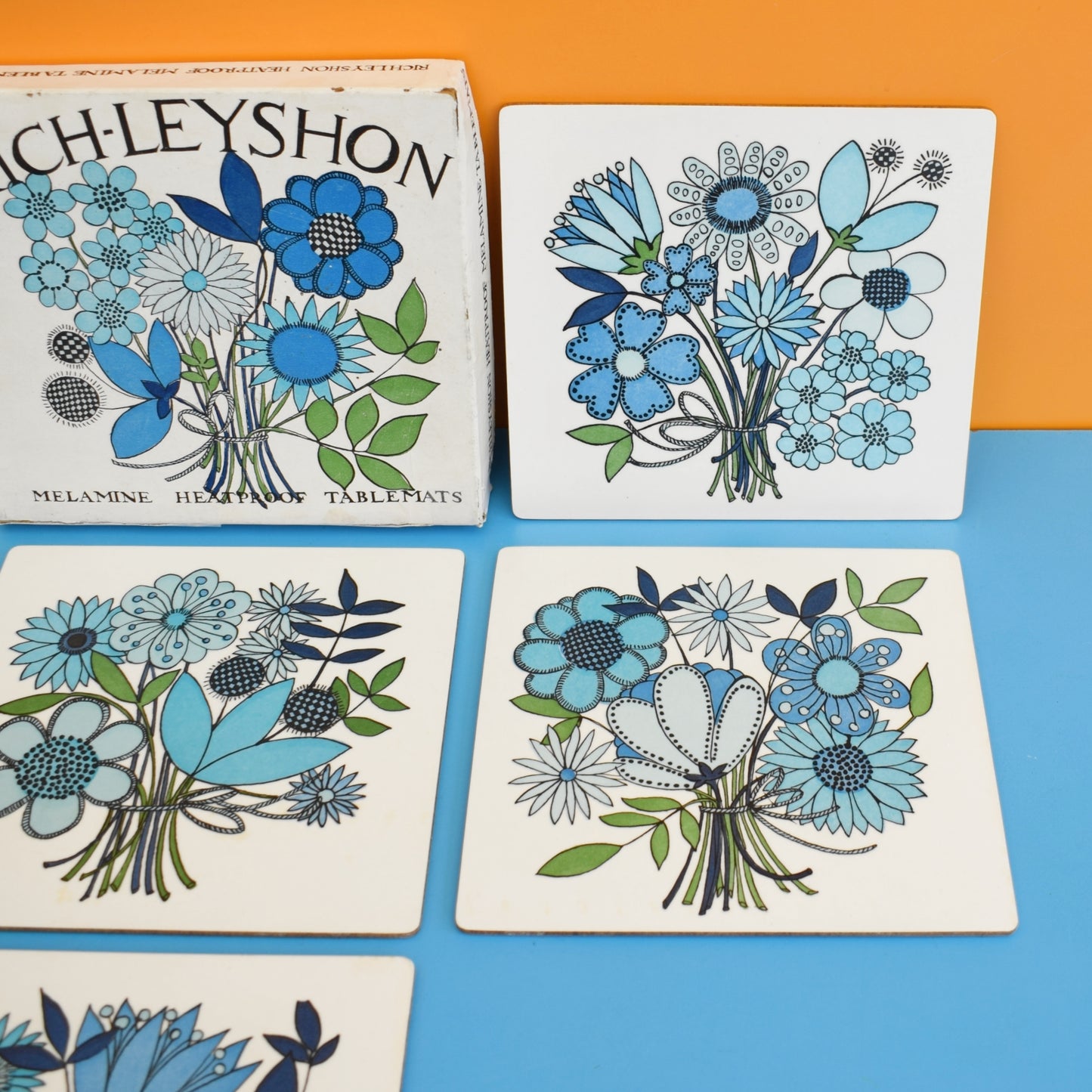 Vintage 1960s Taunton Vale Placemats - Rare - Blue & Green - Boxed by Vintage