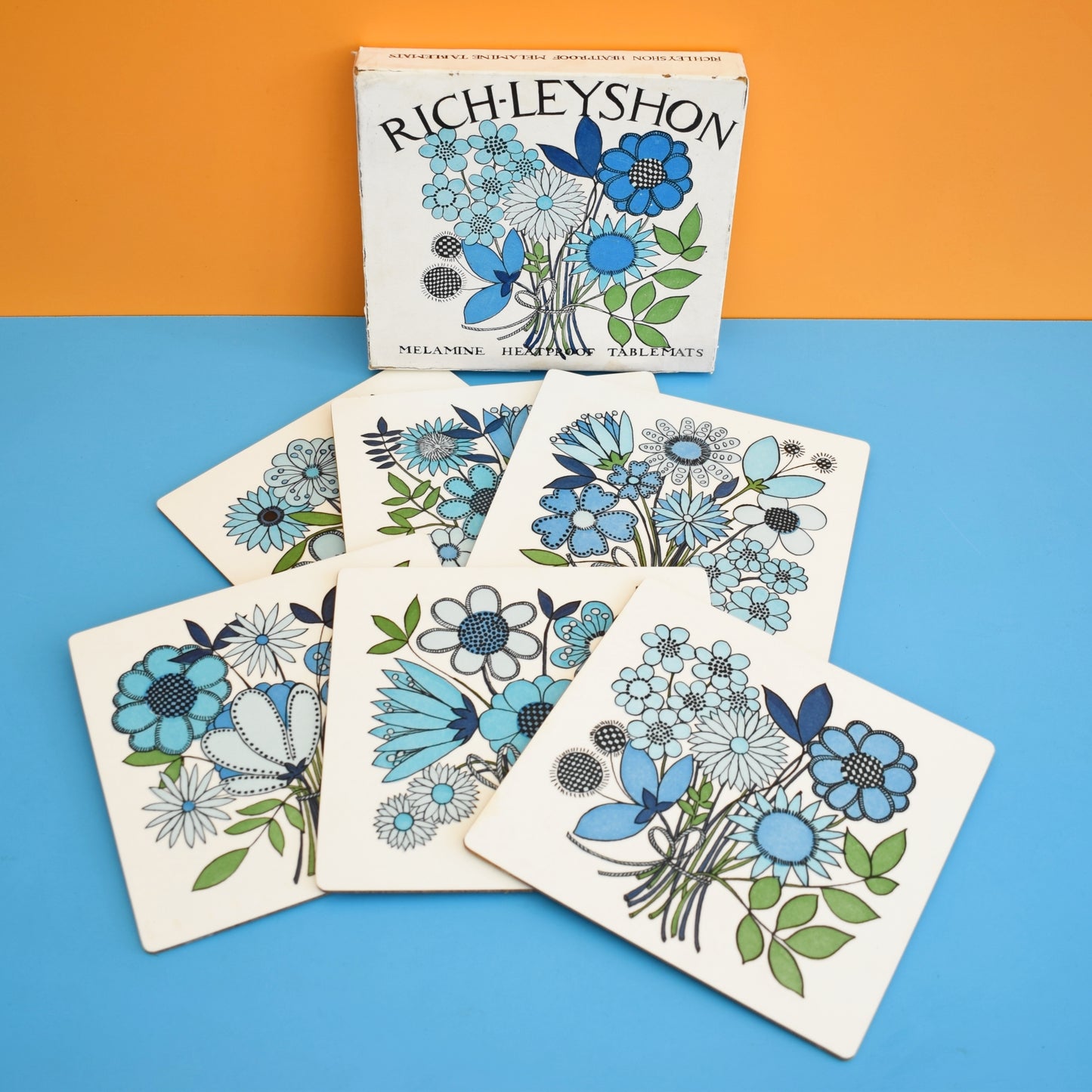 Vintage 1960s Taunton Vale Placemats - Rare - Blue & Green - Boxed by Vintage