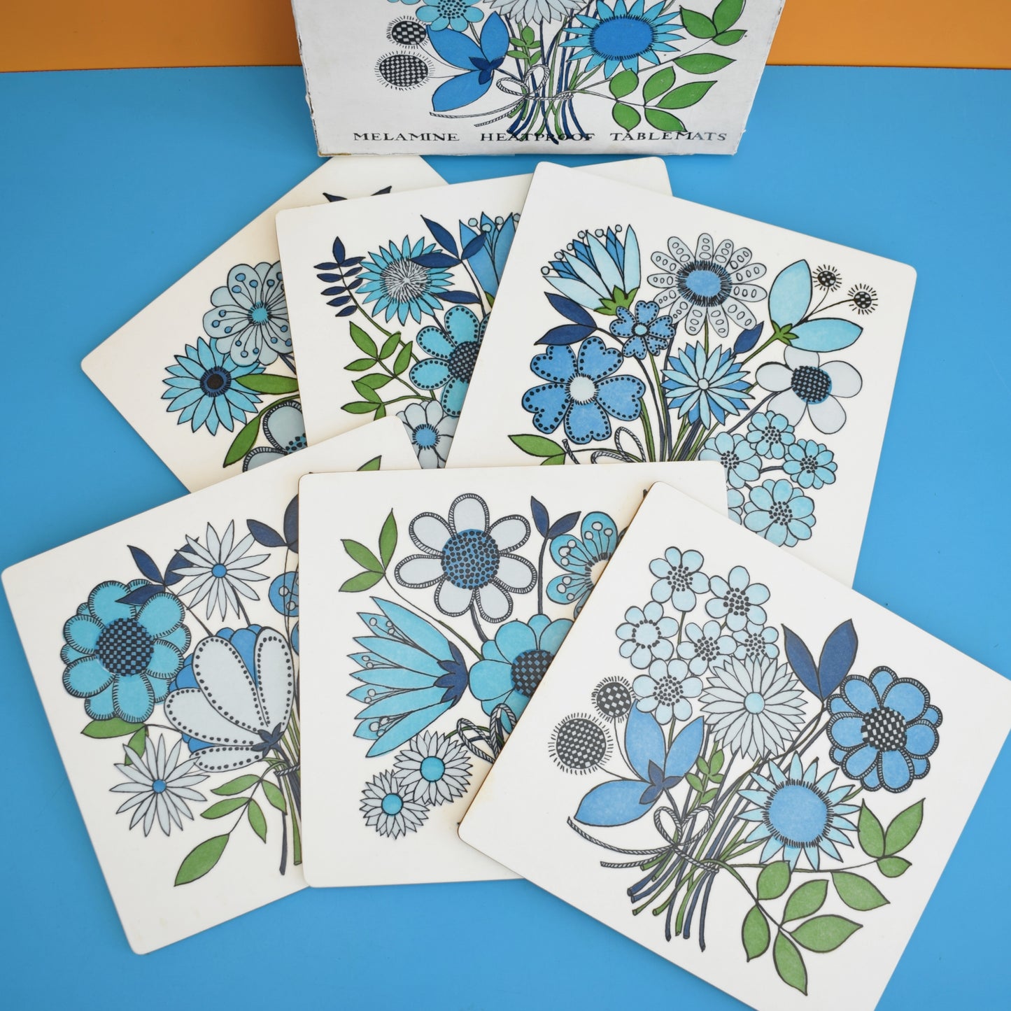 Vintage 1960s Taunton Vale Placemats - Rare - Blue & Green - Boxed by Vintage