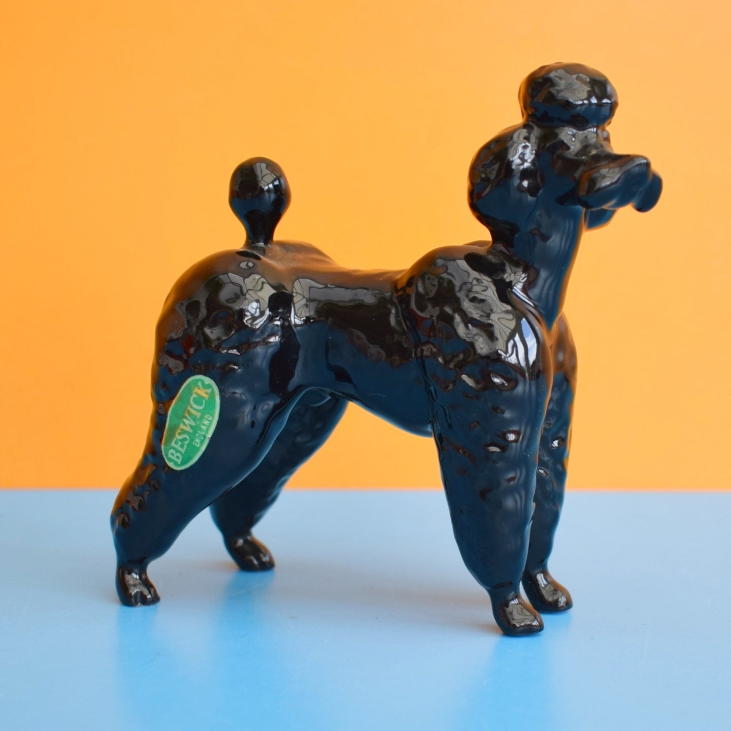 Vintage 1970s Beswick Black Poodle Figure- Green Sticker by Vintage