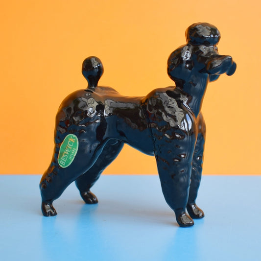 Vintage 1970s Beswick Black Poodle Figure- Green Sticker by Vintage