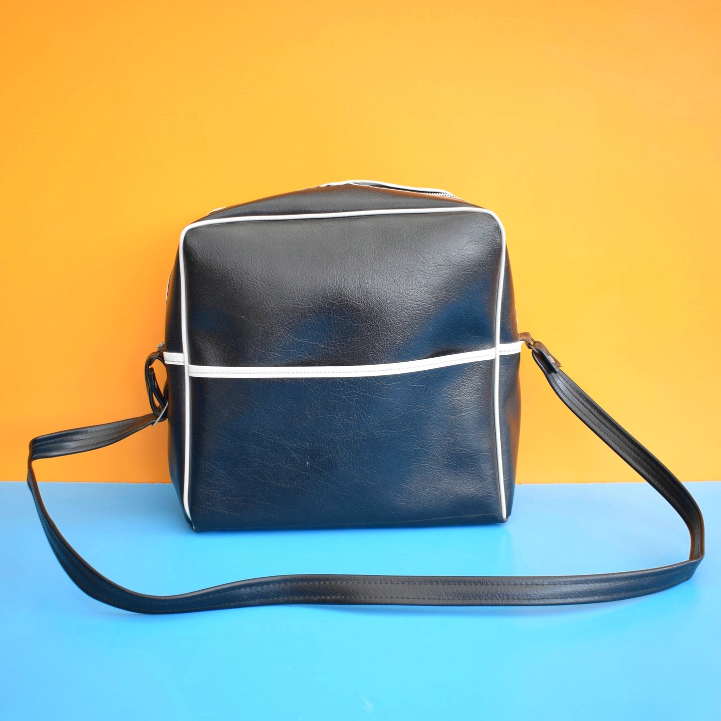 Vintage 1970s Vinyl Shoulder Bag - Monochrome